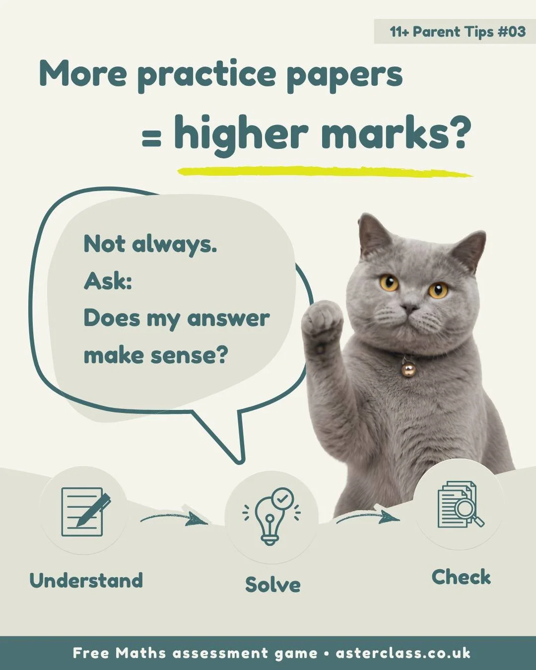 📚 Parent Tips #03
More practice papers = higher marks? Not always.

Last week, we shared a Maths Challenge with Blueberry 🫐

Sarah had 36 stickers and gave away ⅓ of them.

Most children know how to:

Step 1: Find ⅓ of 36
36 &divide; 3 = 12

Step 2