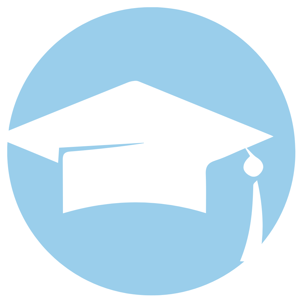 Icon of a graduation cap inside a blue circle.