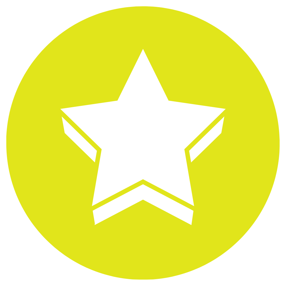 A white star symbol inside a yellow circle.
