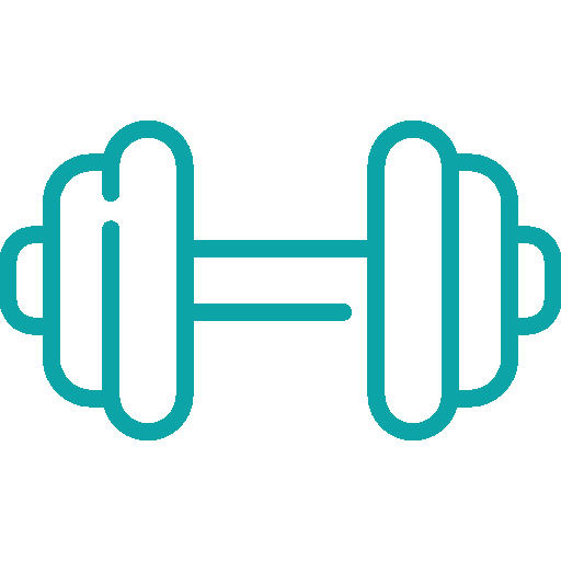 Symbol eines Hantels oder Gewichte für Fitnessübungen auf schwarzem Hintergrund.