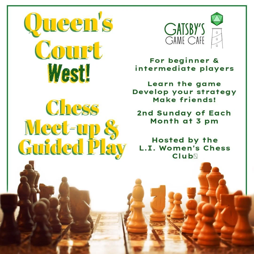 Our first Queen&rsquo;s Court Chess Meet-up! Sunday at 3 pm! Meet other players and brush up on your game!! Coffee or soft drink included with entry! Heady to our link in bio for more info and registration!

#chess #longisland #boardgames #flgs #ches