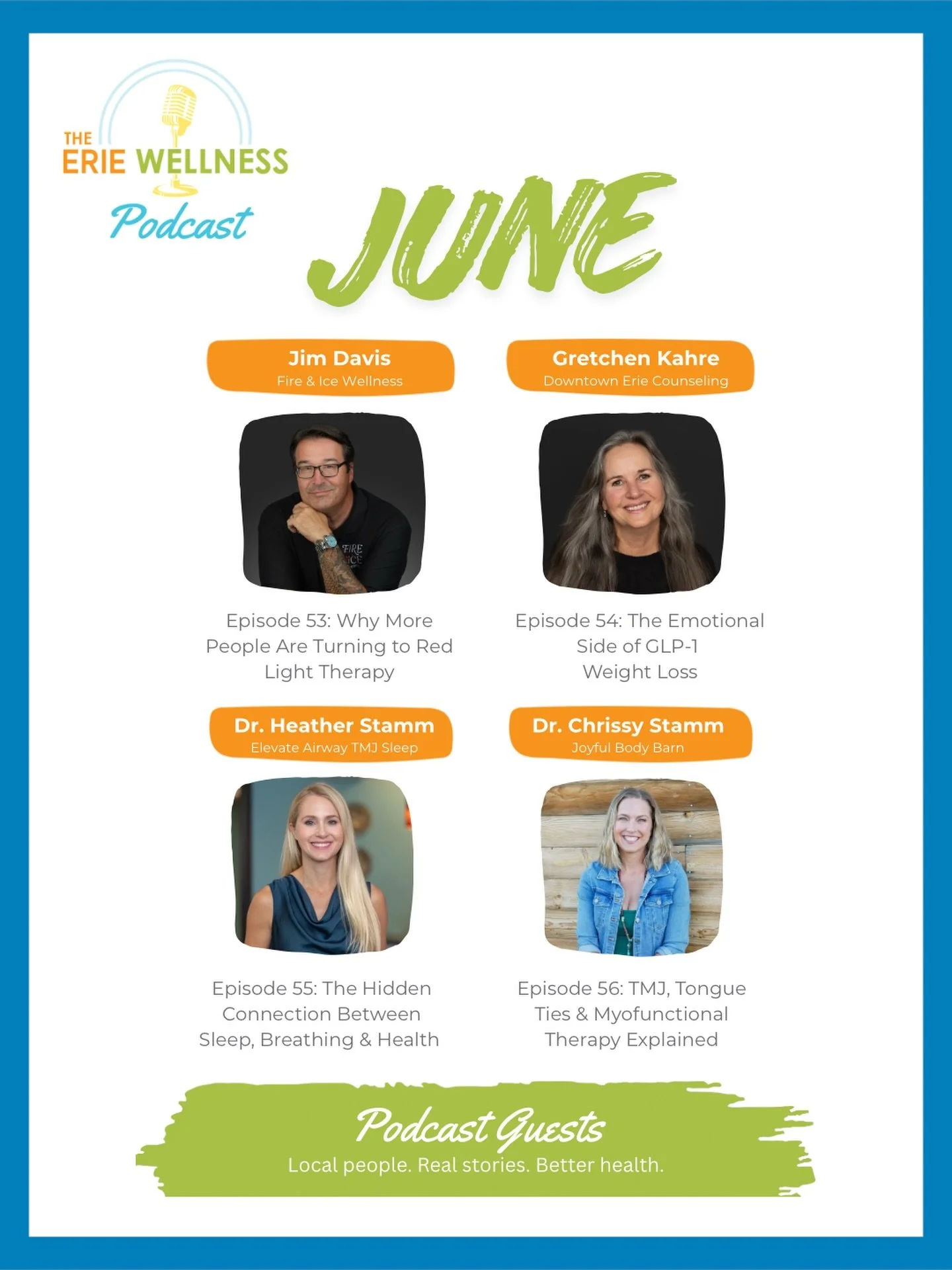 Four conversations. Four local experts 👇🏼

Here&rsquo;s a look back at our June episodes of @theeriewellnesspodcast. 

Which conversation resonated with you the most? 

Episode 53 with @fireandicelongmont 
Episode 54 with Downtown Erie Counseling 
