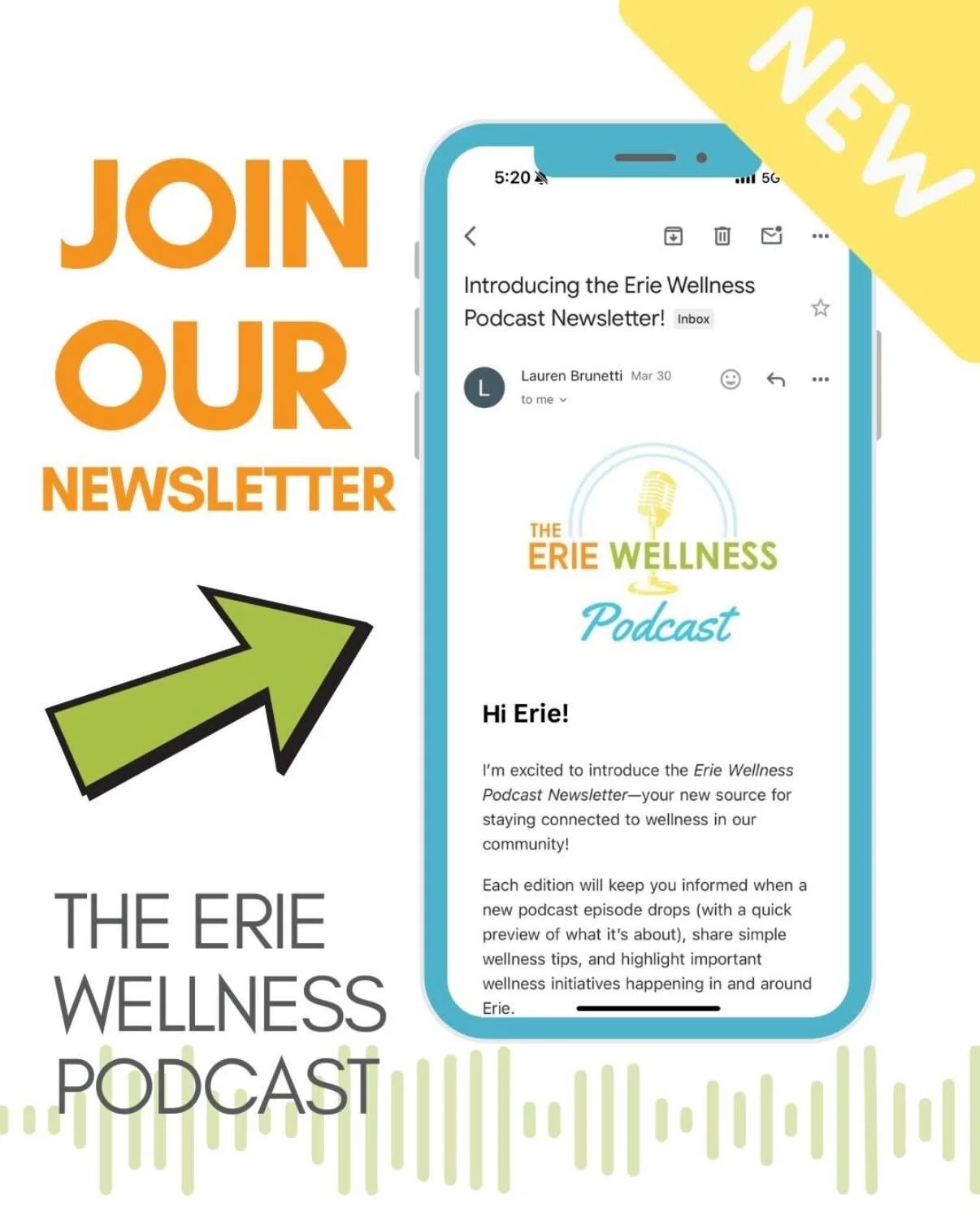 Join our Newsletter Graphic for the Erie Wellness Podcast
