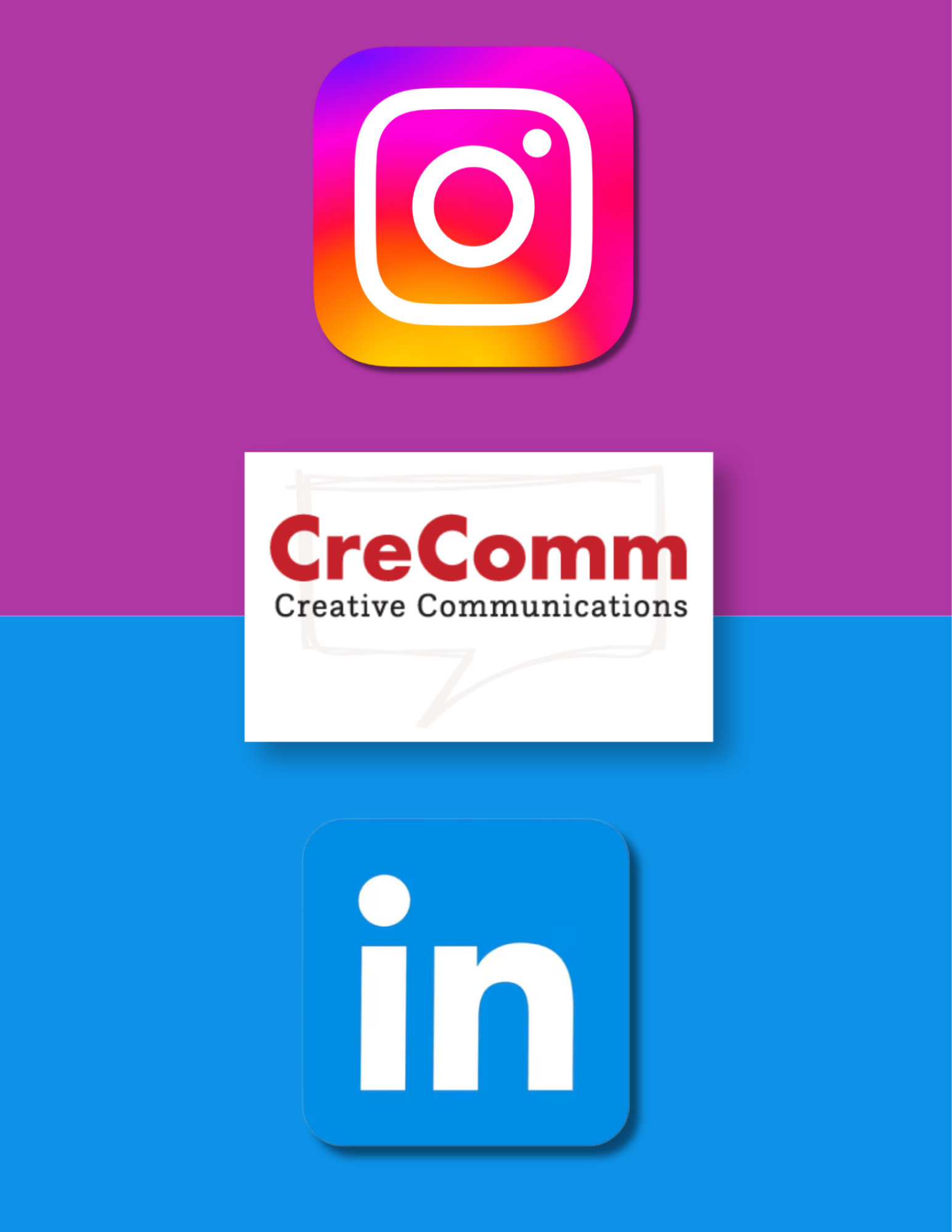 Photo with LinkedIn, Instagram, and Creative Communications logo