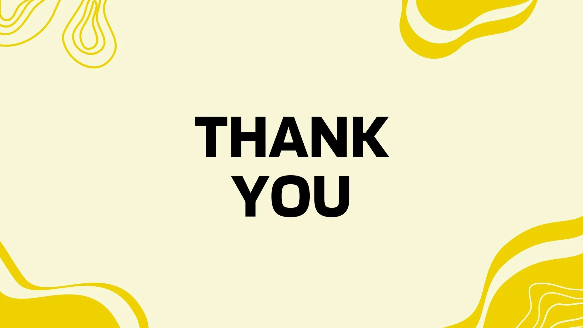 A thank you message on a background with yellow abstract shapes and cream color.