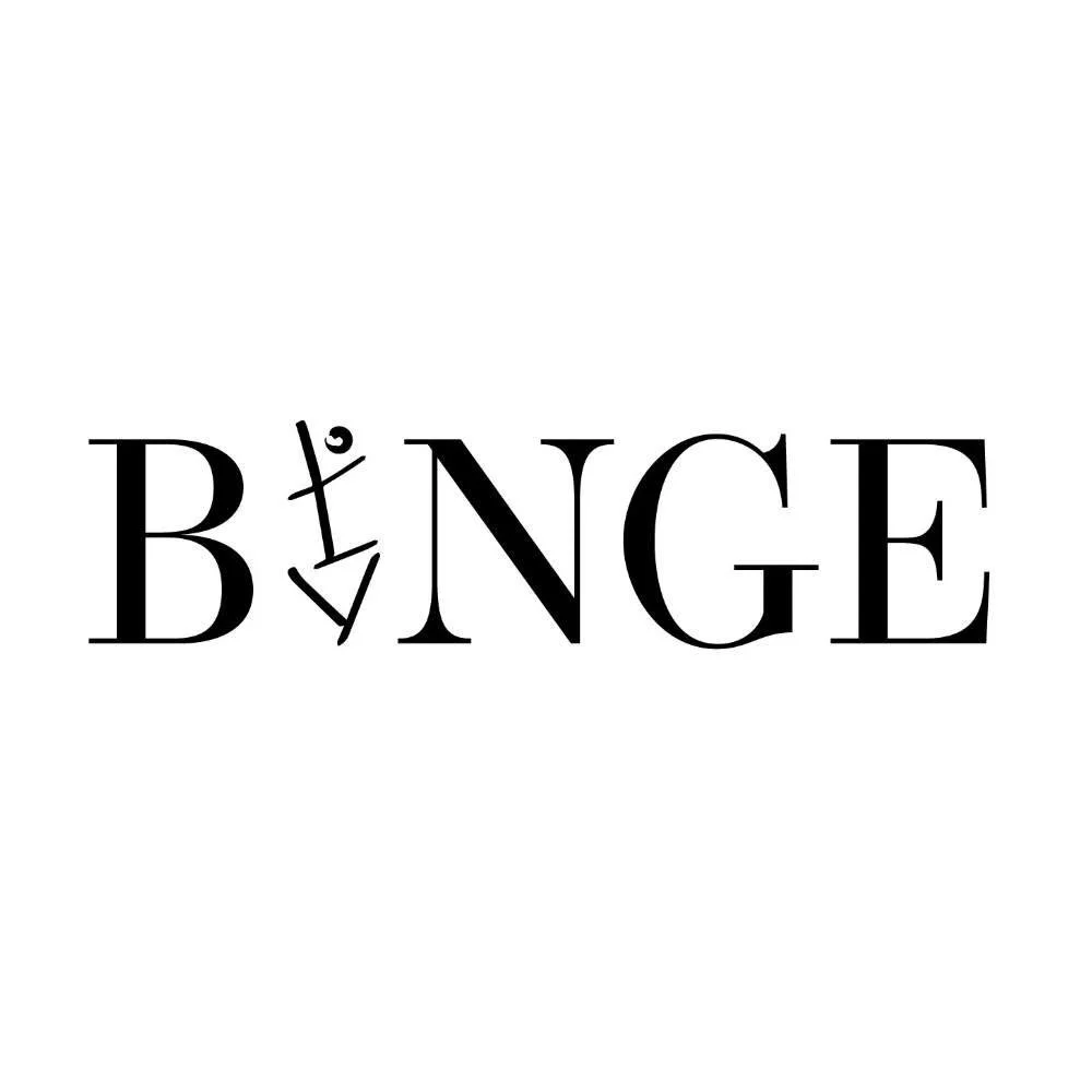 BINGE spirit-free cocktail bar logo, featured for being a drink station at WE RESCUE 26!