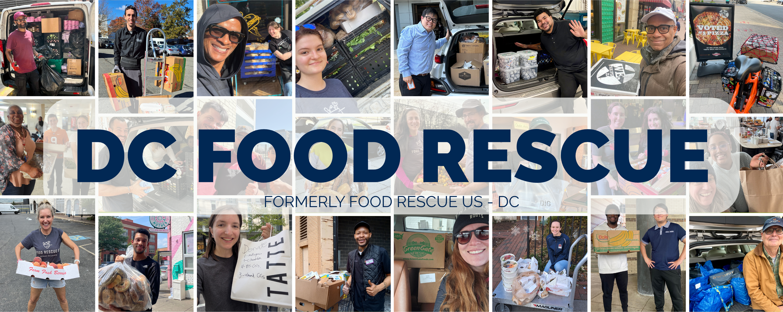 Collage of smiling volunteers with header DC Food Rescue (formerly Food Rescue US - DC)