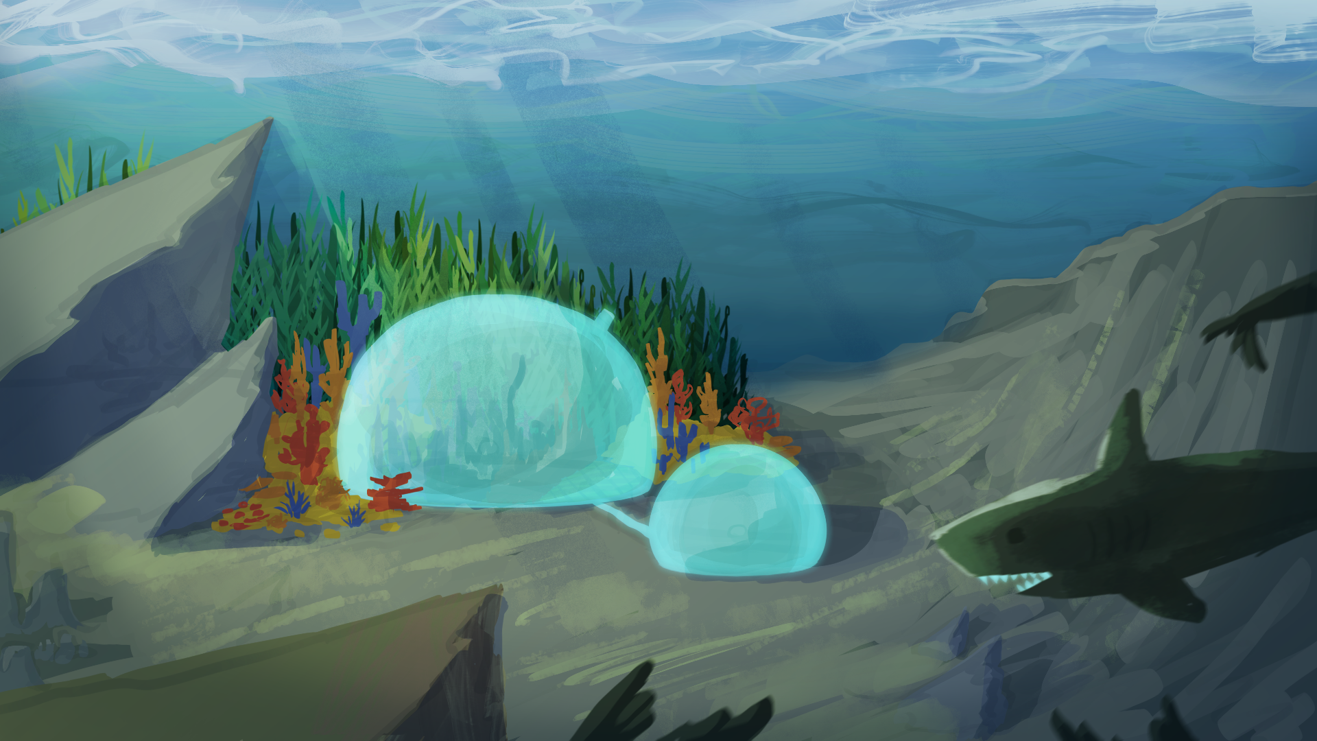 The outside of the city that lies at the bottom of the sea.
