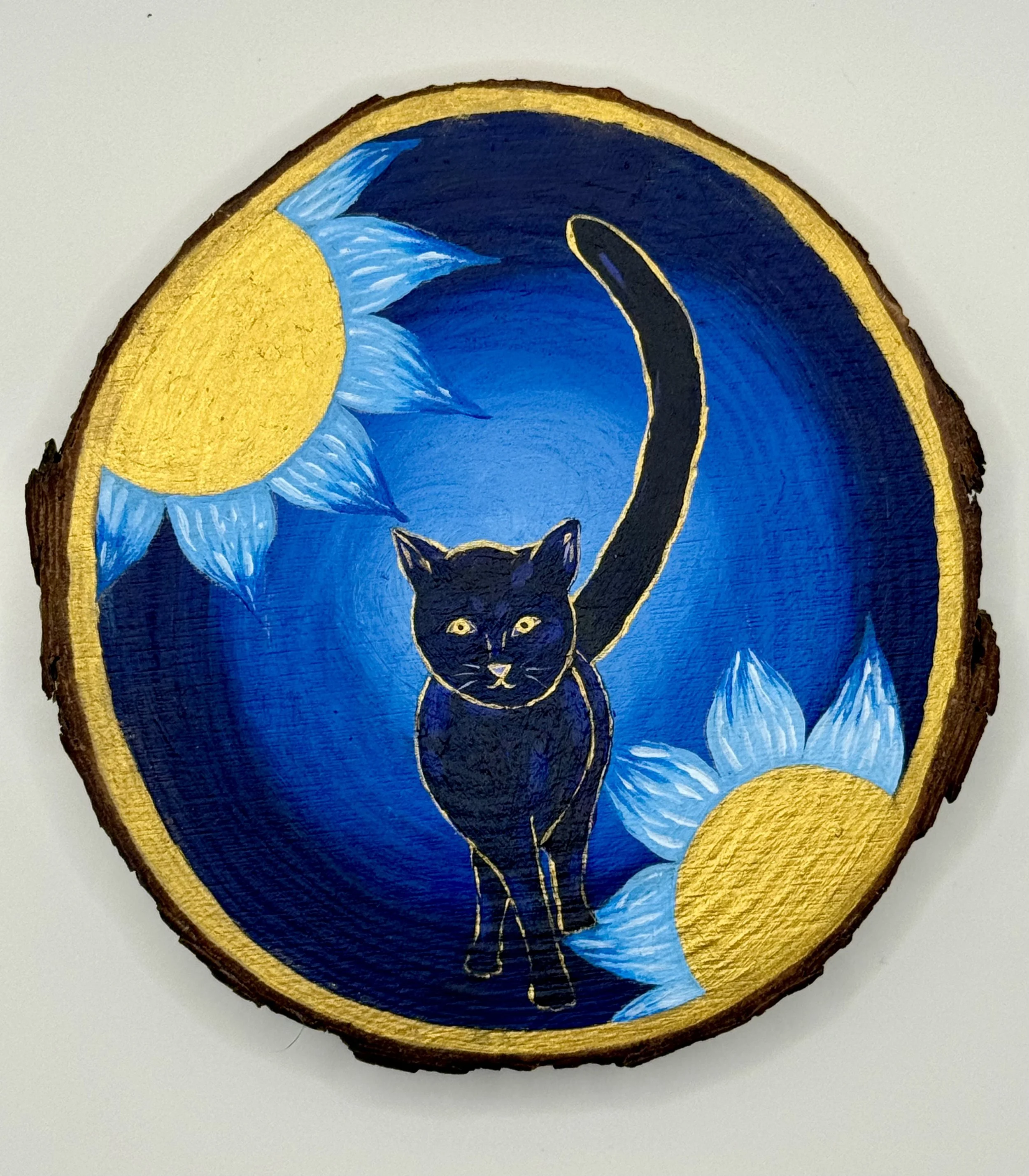 BLACK CAT IN THE GARDEN / Acrylic on Wood / 5x6" / Commissions+Recreations (4-6"): $75-$100 (w/ display easel)