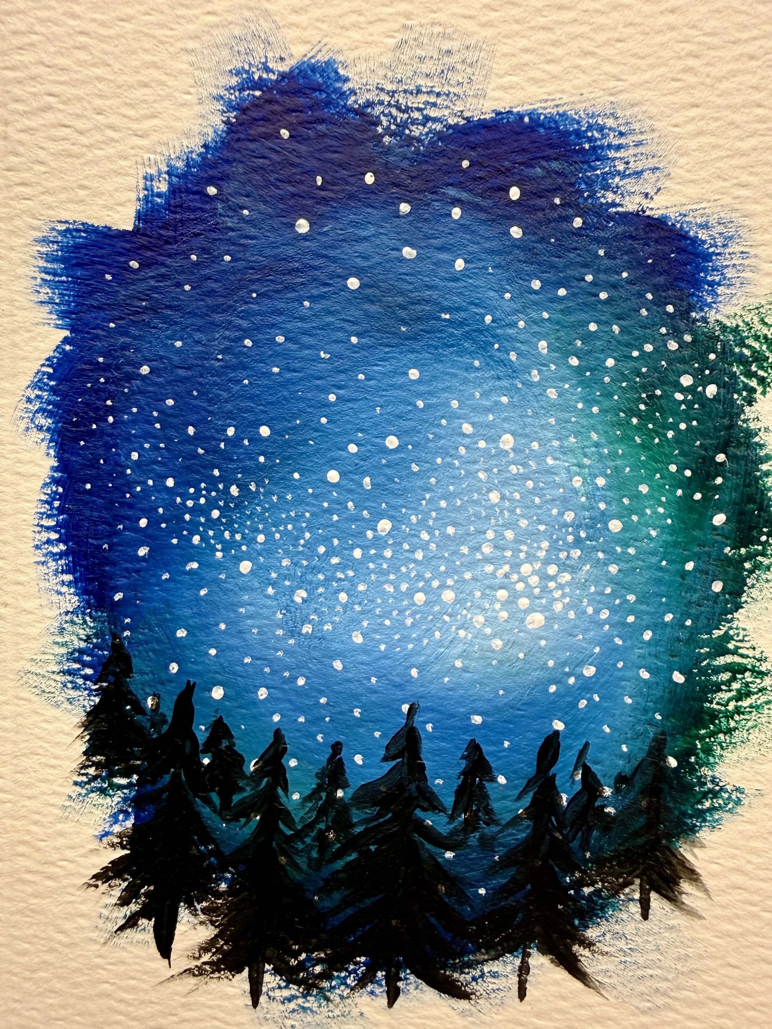 BLUE MILKY WAY FOREST #1 / Hand-Painted Acrylic Greeting Card / 4x6" / $6 / Coming Soon to Milton Artists' Guild in Milton, VT