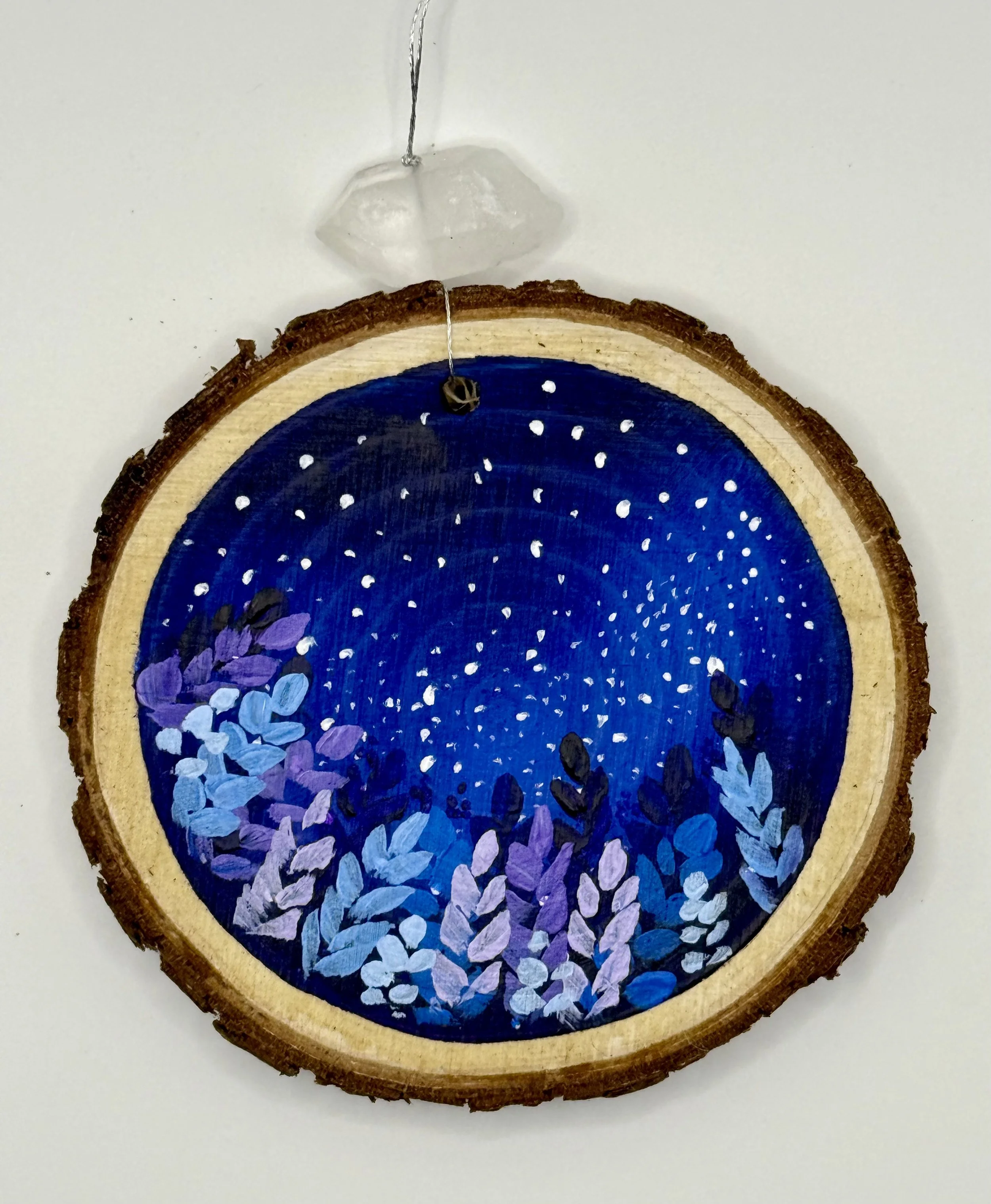 GALAXY AND LUPINES #4 / Hand-Painted Acrylic Wood Holiday Ornament / 3x3" / $12 / Available at Milton Artists' Guild in Milton, VT