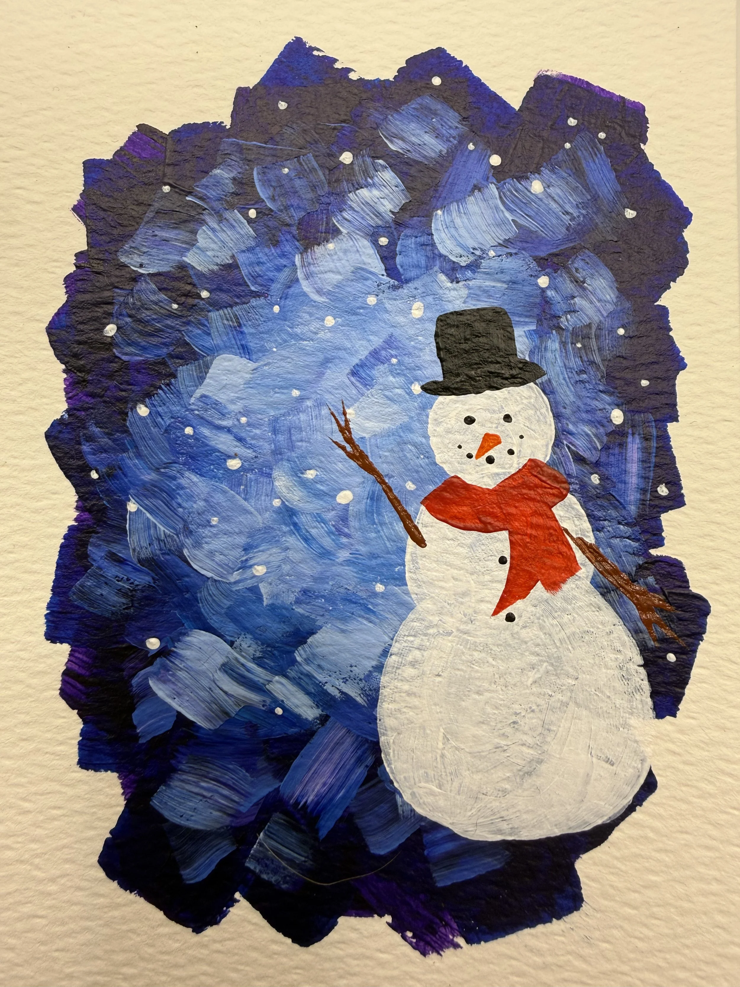 NIGHTTIME SNOWMAN #1 / Hand-Painted Acrylic Greeting Card / 4x6" / $6 / Coming Soon to Milton Artists' Guild in Milton, VT