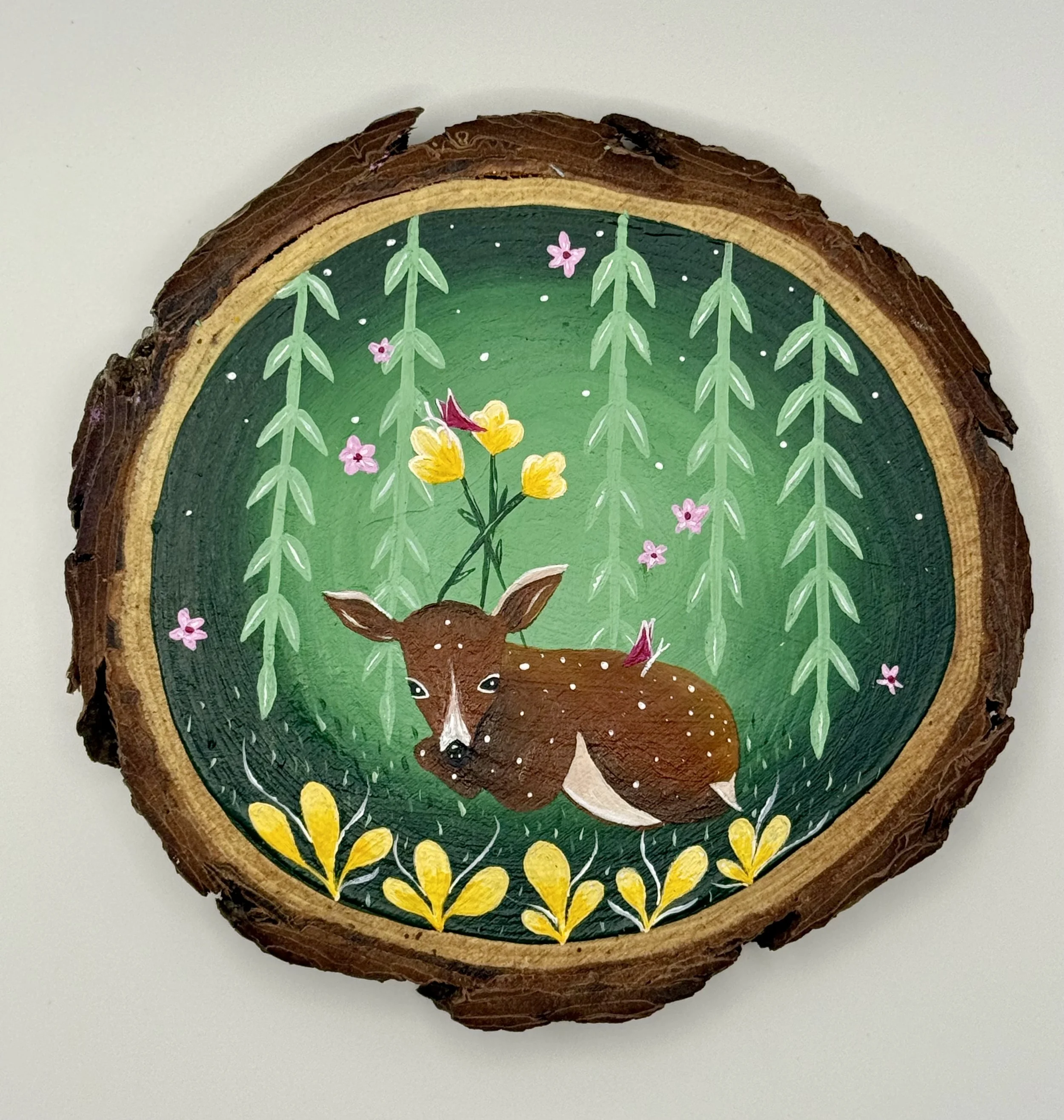 FAWN AND WILLOW IN THE WOODS / Acrylic on Wood / 5x4" / $70 / Coming Soon to Milton Artists' Guild in Milton, VT