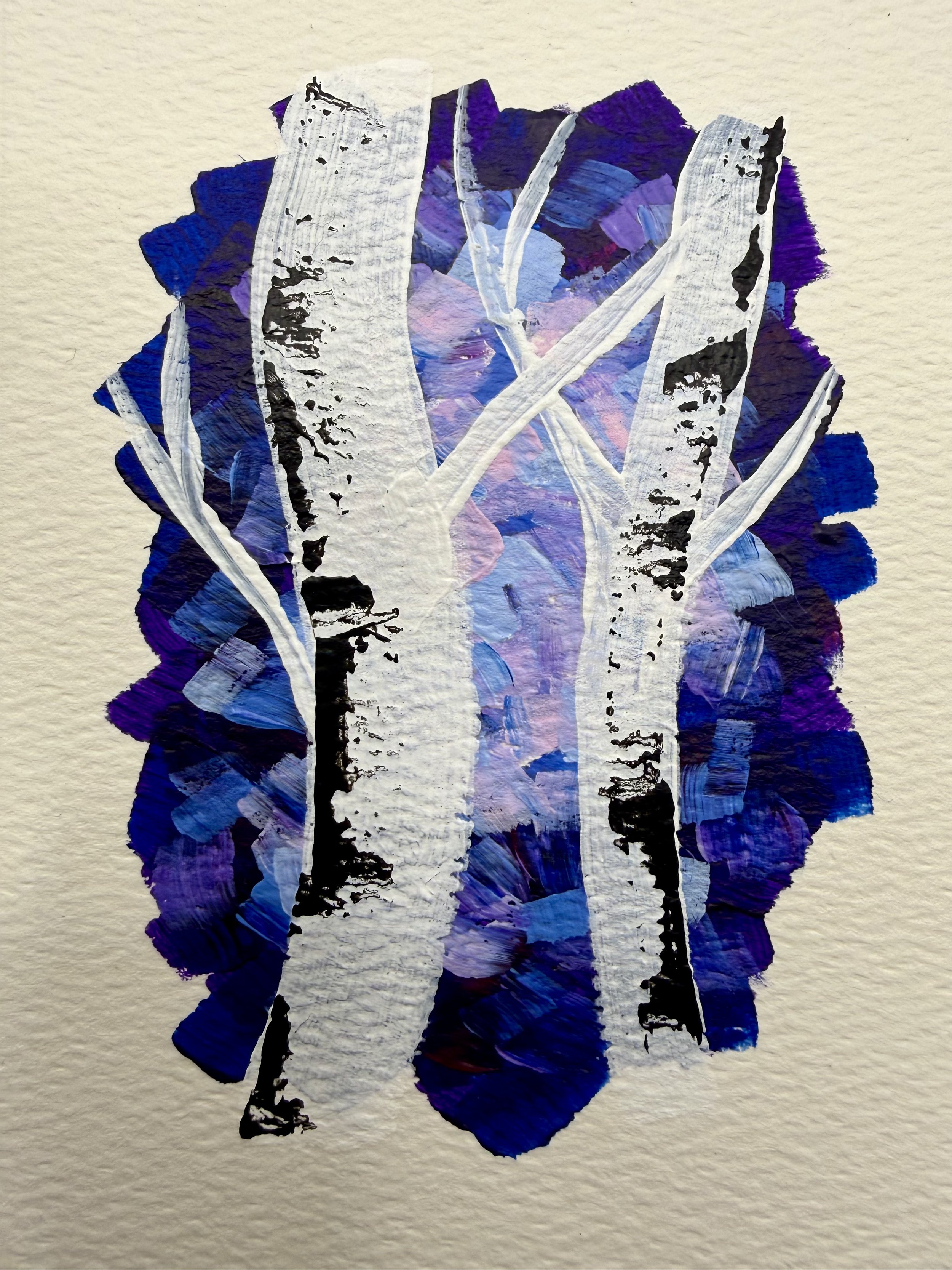 BLUE BIRCH TREES #1 / Hand-Painted Acrylic Greeting Card / 4x6" / $6 / Coming Soon to Milton Artists' Guild in Milton, VT