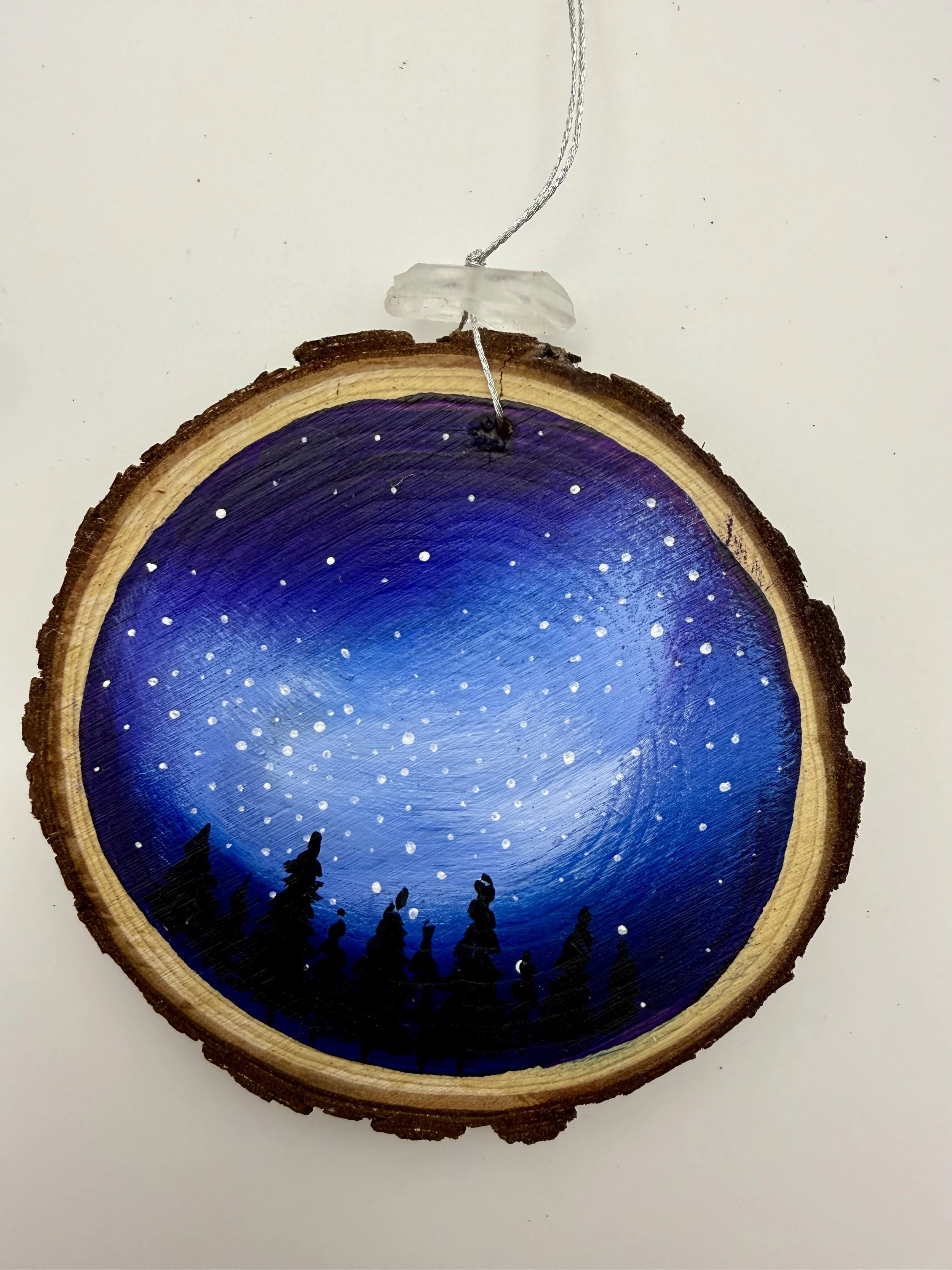 MILKY WAY IN VIOLET #2 / Hand-Painted Acrylic Wood Holiday Ornament / 3x3" / $12 / Available at Milton Artists' Guild in Milton, VT