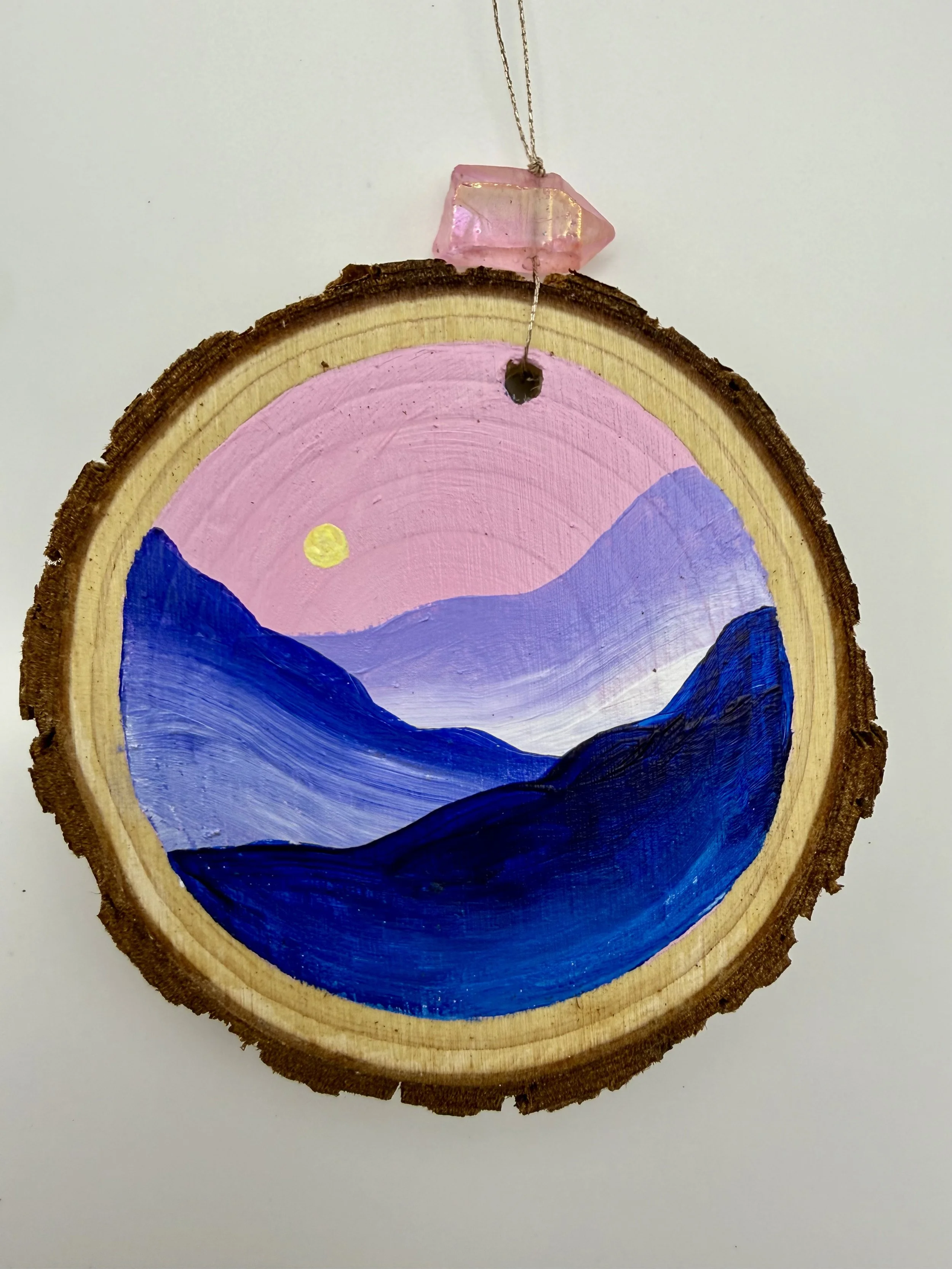 MISTY MOUNTAINS # 2 / Hand-Painted Acrylic Wood Holiday Ornament / 3x3" / $12 / Available at Milton Artists' Guild in Milton, VT