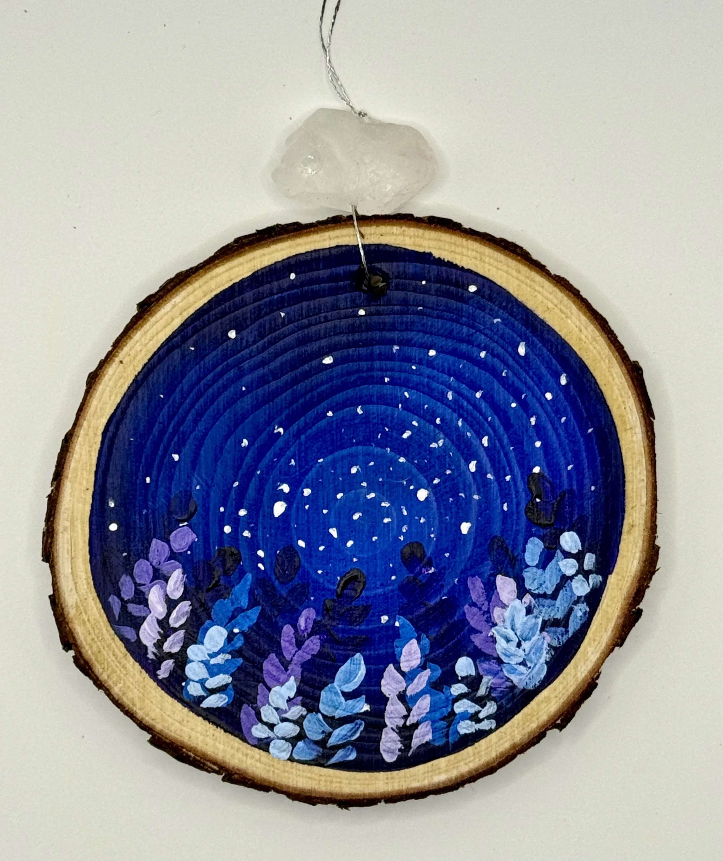 GALAXY AND LUPINES #3 / Hand-Painted Acrylic Wood Holiday Ornament / 3x3" / $12 / Available at Milton Artists' Guild in Milton, VT