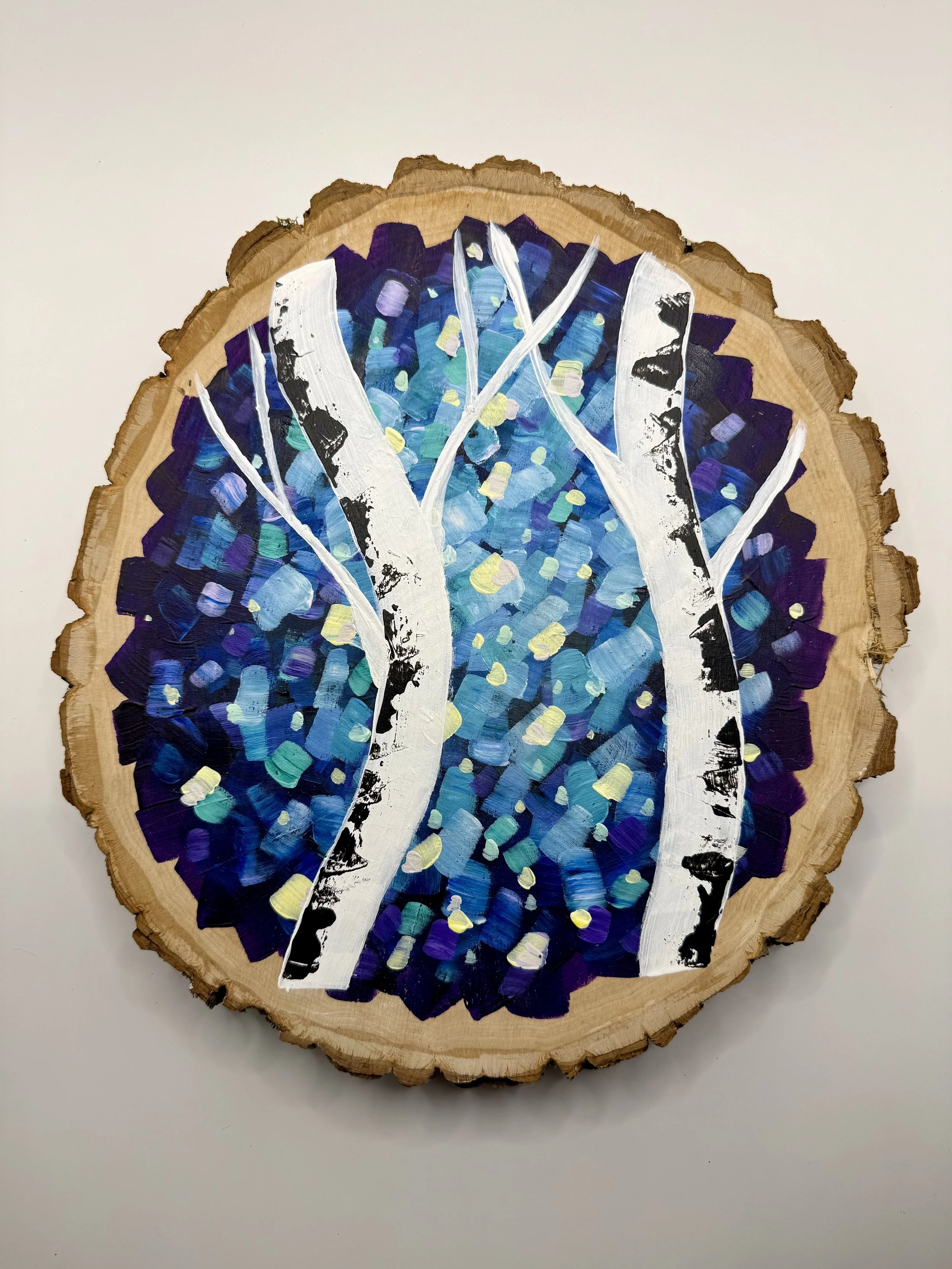 VIOLET LUPINES & ECHINACEA UNDER THE GALAXY / Acrylic on Wood / 11x12" / $95 / Coming Soon to Milton Artists' Guild in Milton, VT