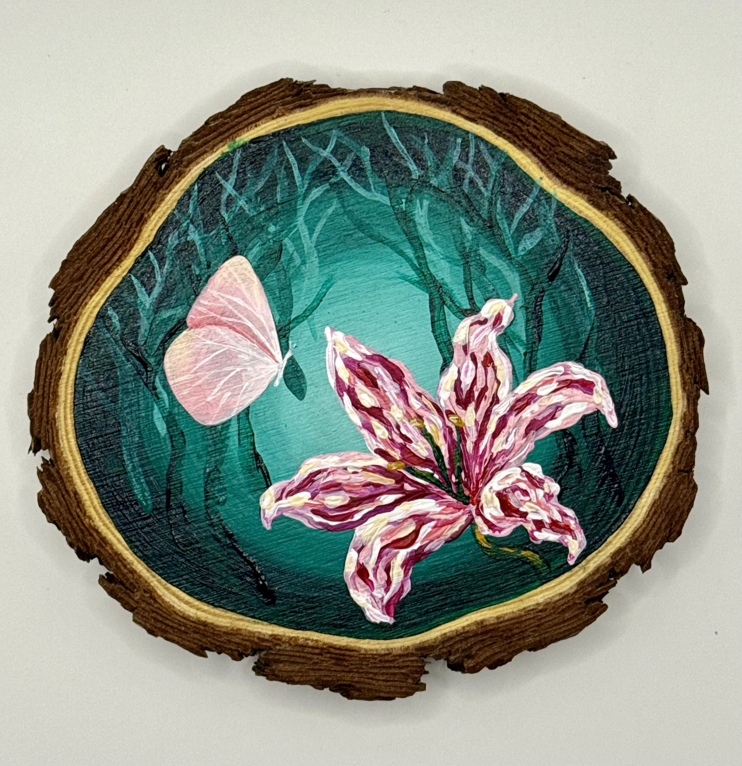 BUTTERFLY AND LILY / Acrylic on Wood / 5x6" / $70 / Available at Milton Artists' Guild in Milton, VT
