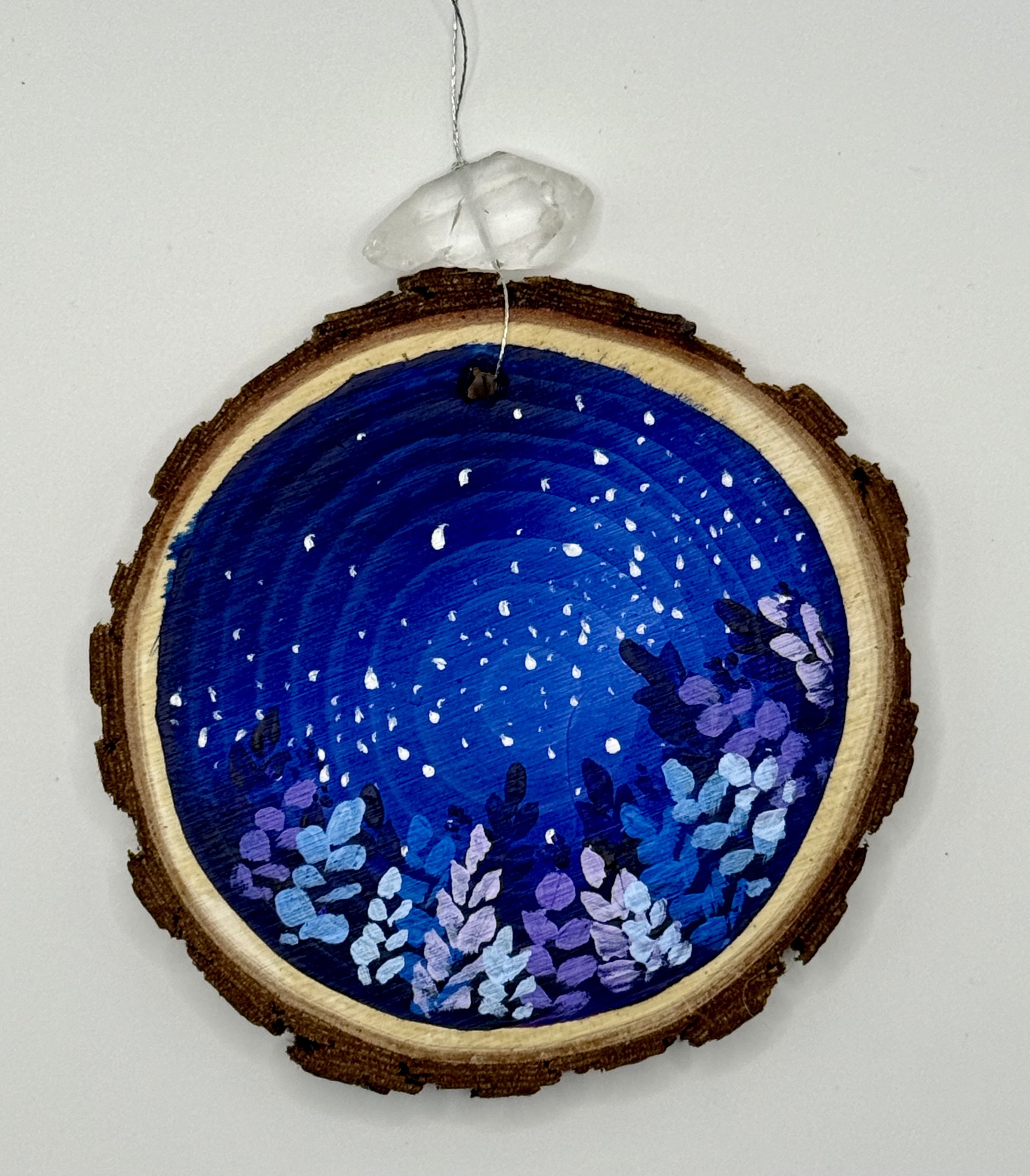 GALAXY AND LUPINES #1 / Hand-Painted Acrylic Wood Holiday Ornament / 3x3" / $12 / Available at Milton Artists' Guild in Milton, VT