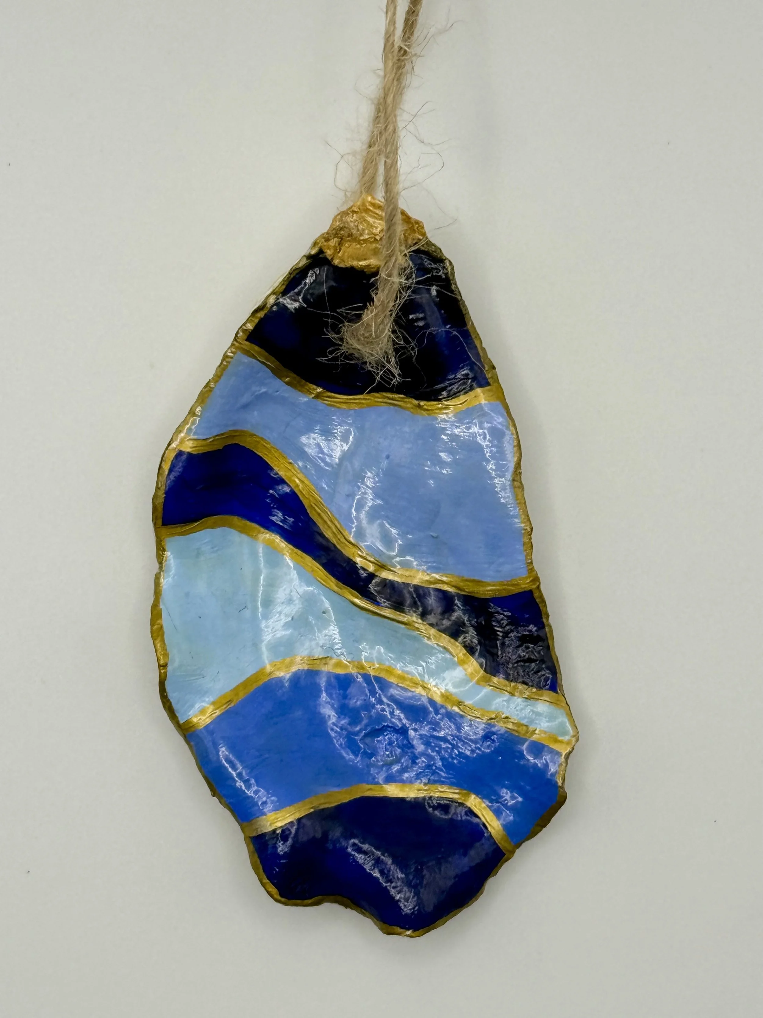 INDIGO MOSAIC #1 / Hand-Painted Oyster Shell Ornament / SOLD / Shell Ornament Commissions: $12