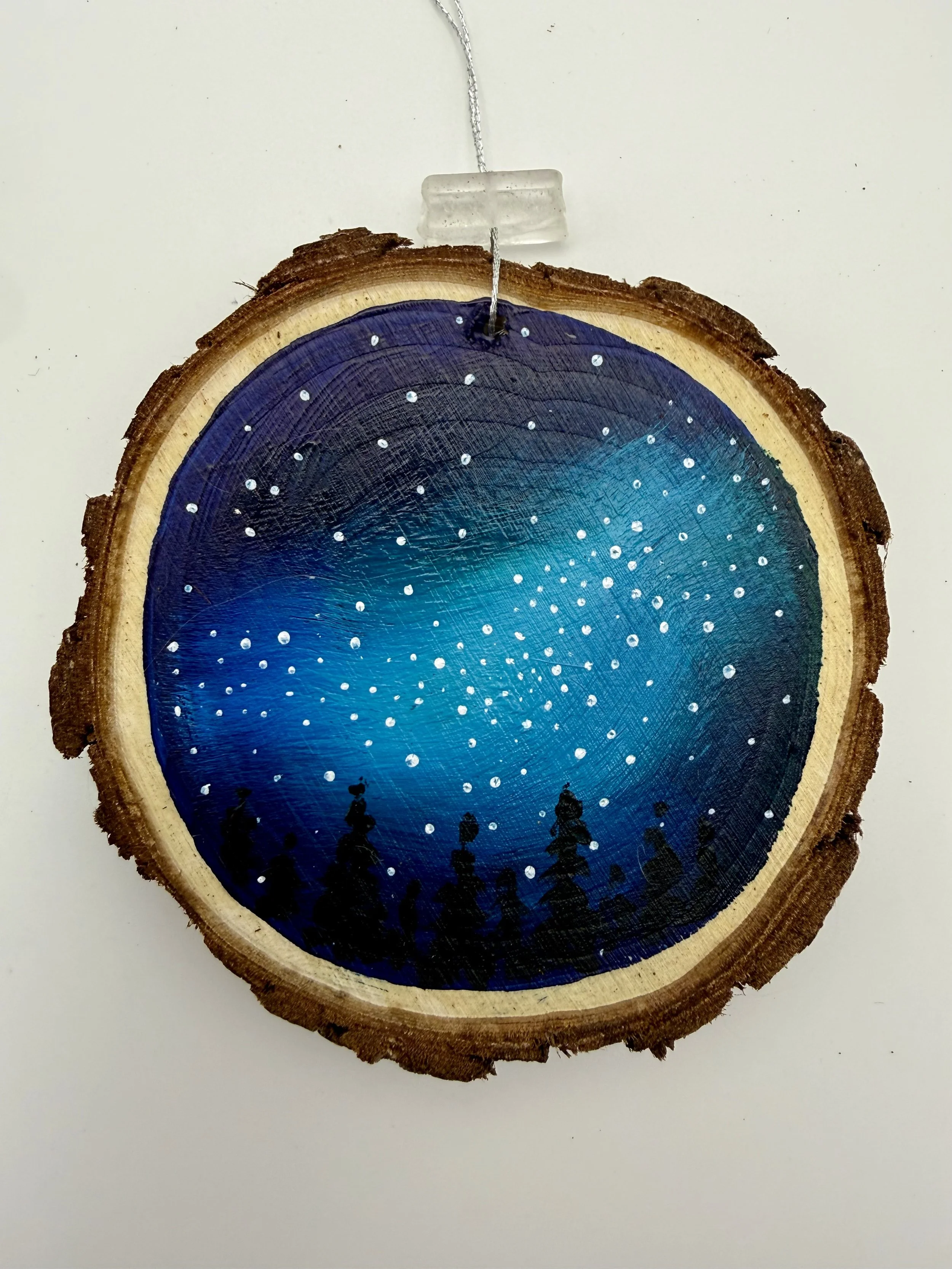 MILKY WAY IN BLUE #2 / Hand-Painted Acrylic Wood Holiday Ornament / 4x4" / $12 / Available at Milton Artists' Guild in Milton, VT