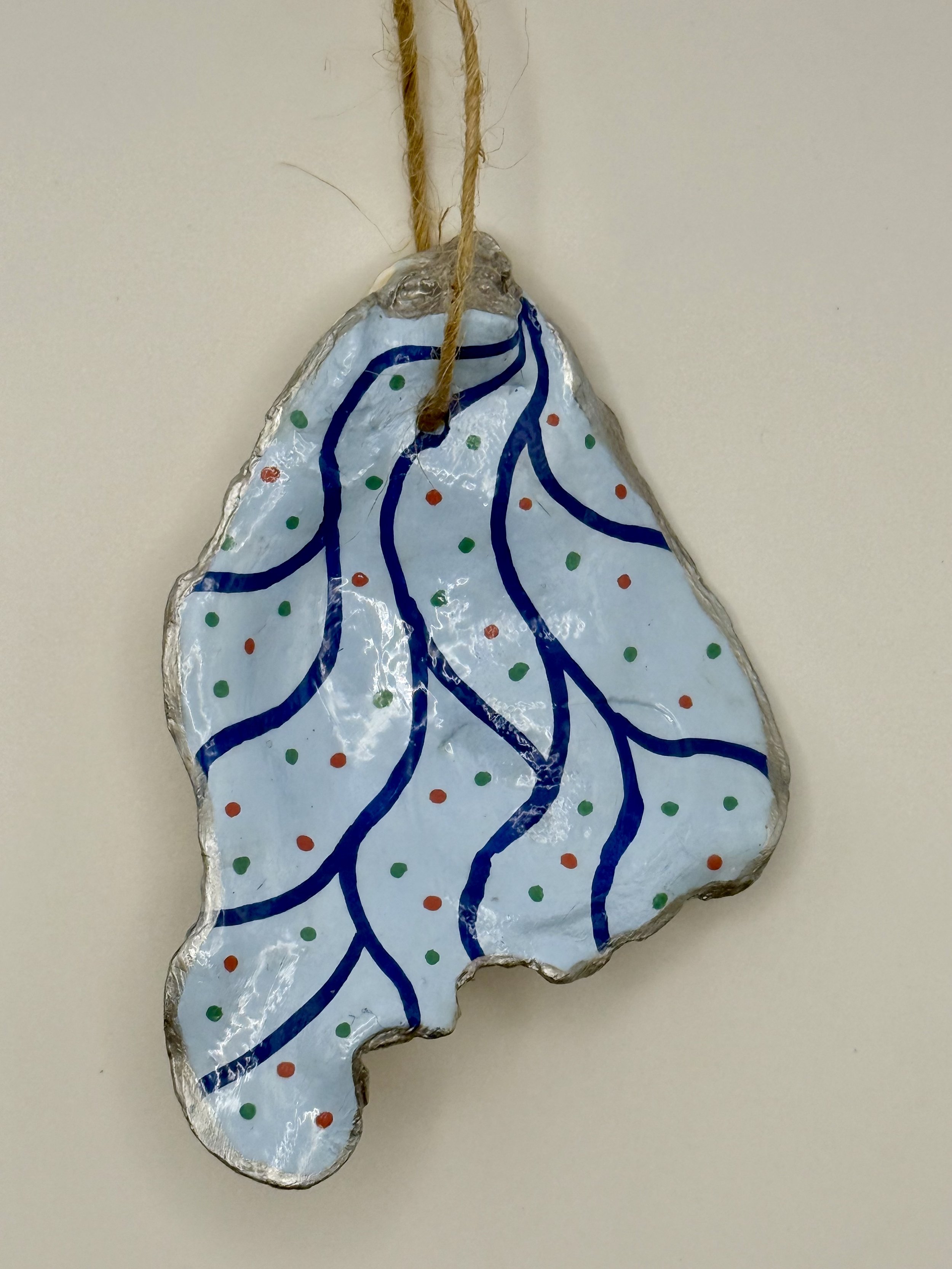 BLUE ABSTRACT #1 / Hand-Painted Oyster Shell Ornament / SOLD / Shell Ornament Commissions: $12