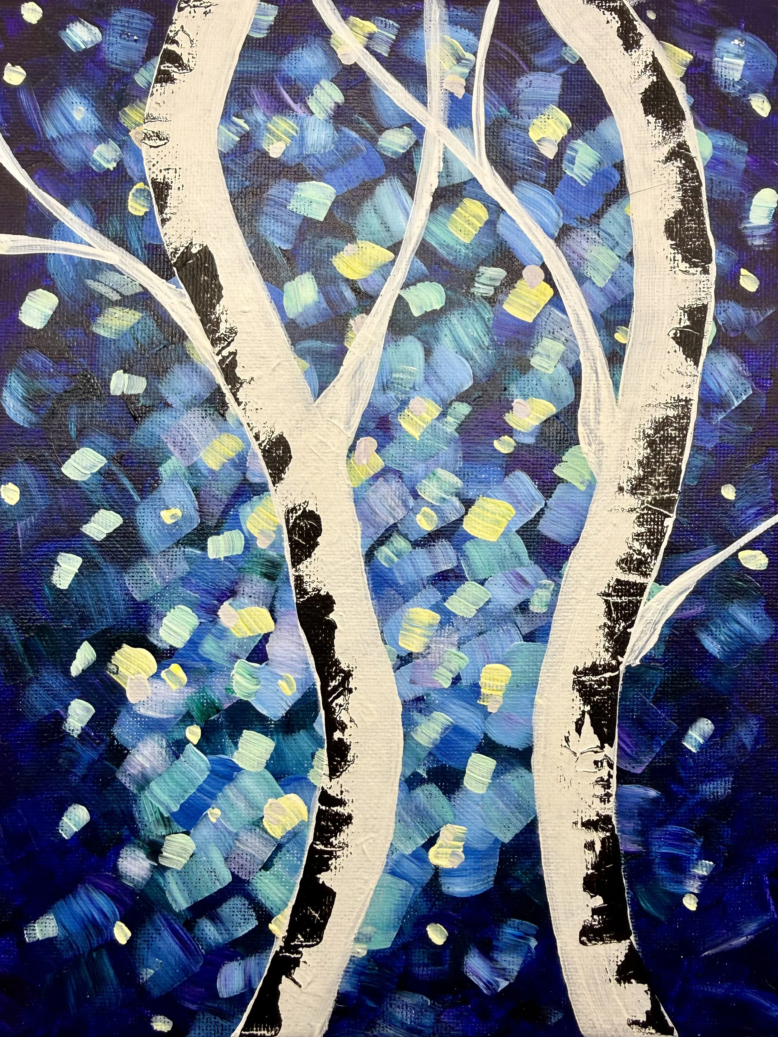 BIRCH TREES IN A MAGICAL FOREST / Acrylic on Canvas / 8x10" / SOLD