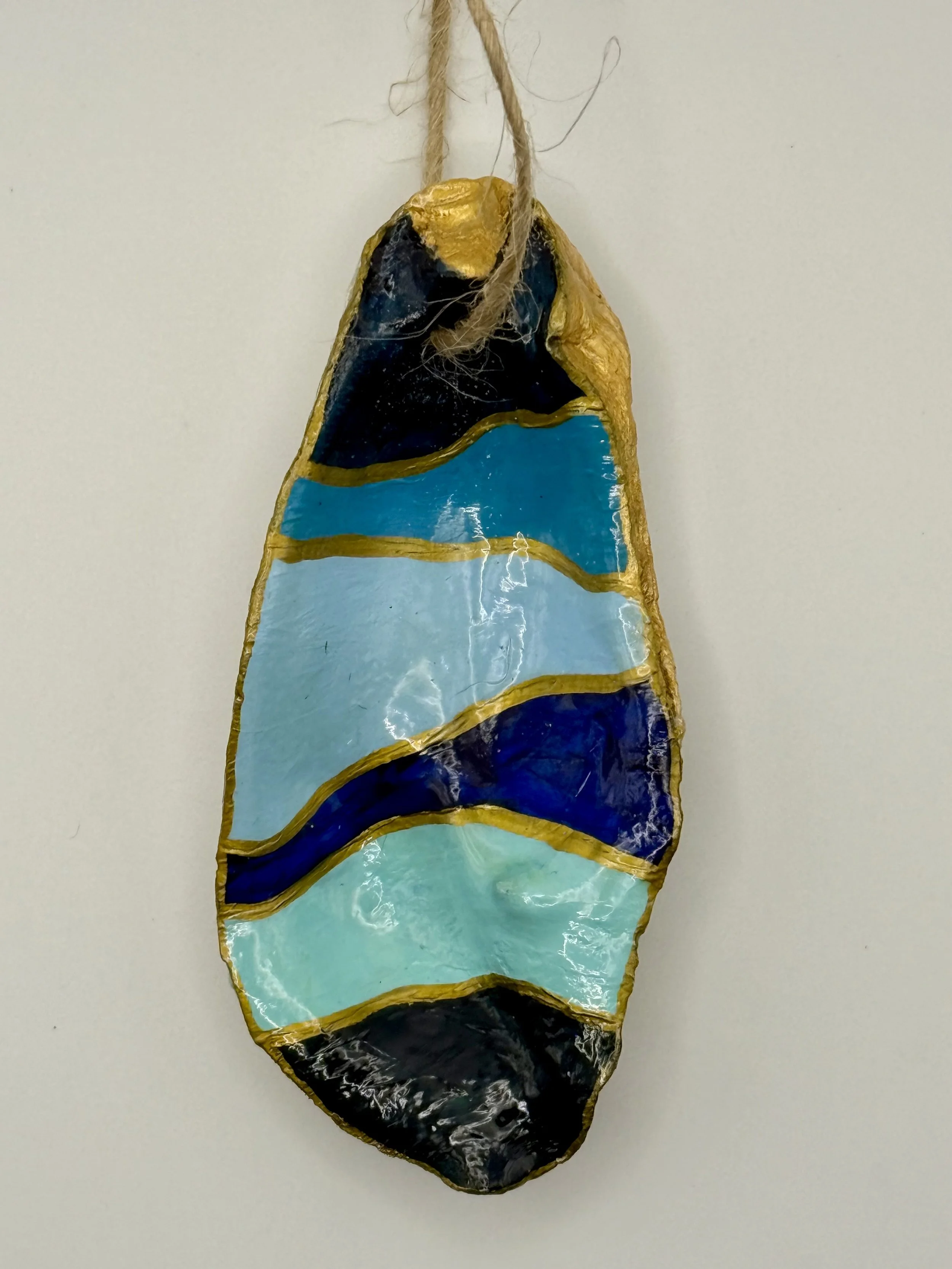 TEAL MOSAIC #1 / Hand-Painted Oyster Shell Ornament / SOLD / Shell Ornament Commissions: $12