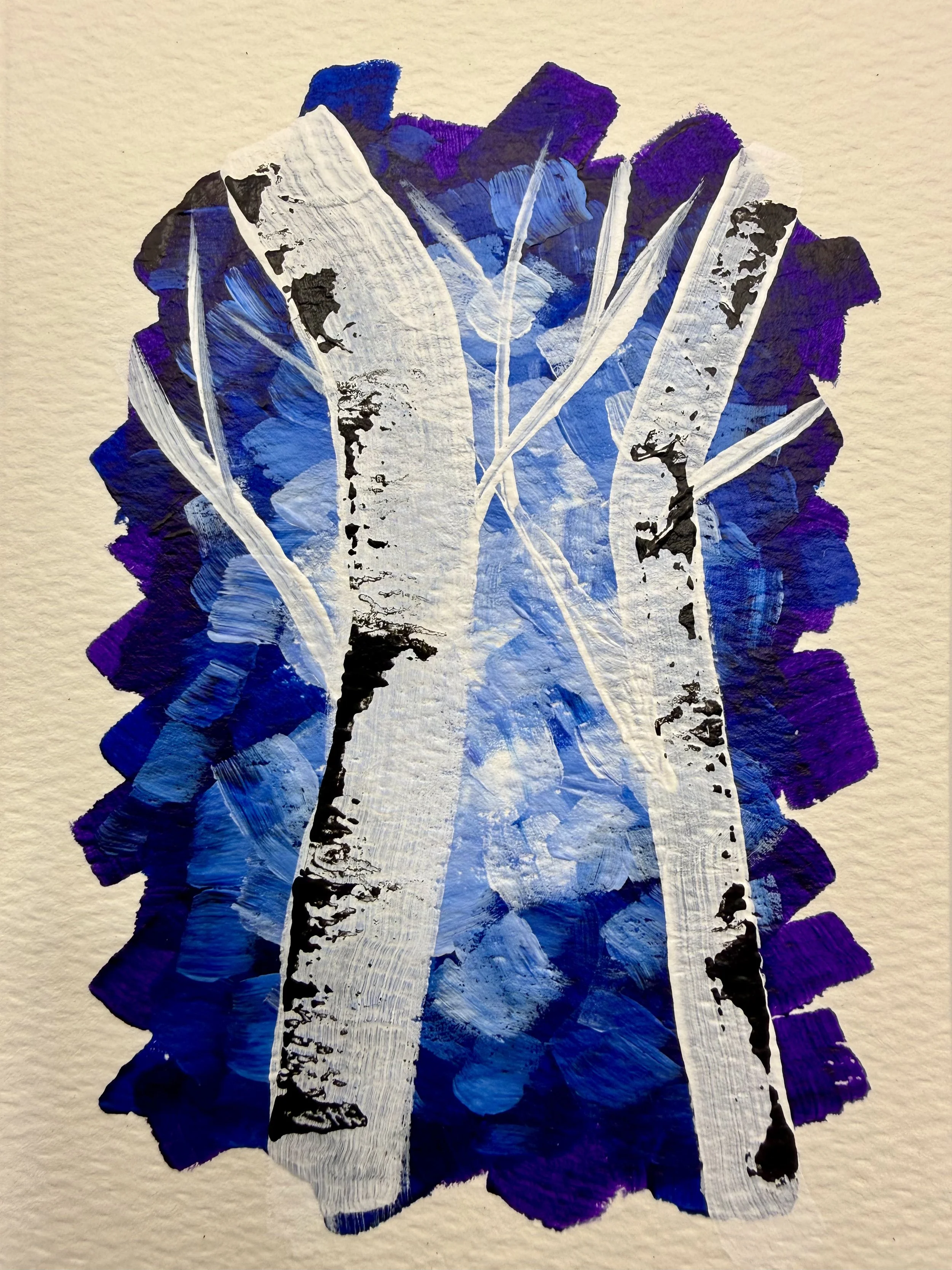 BLUE BIRCH TREES #2 / Hand-Painted Acrylic Greeting Card / 4x6" / $6 / Coming Soon to Milton Artists' Guild in Milton, VT