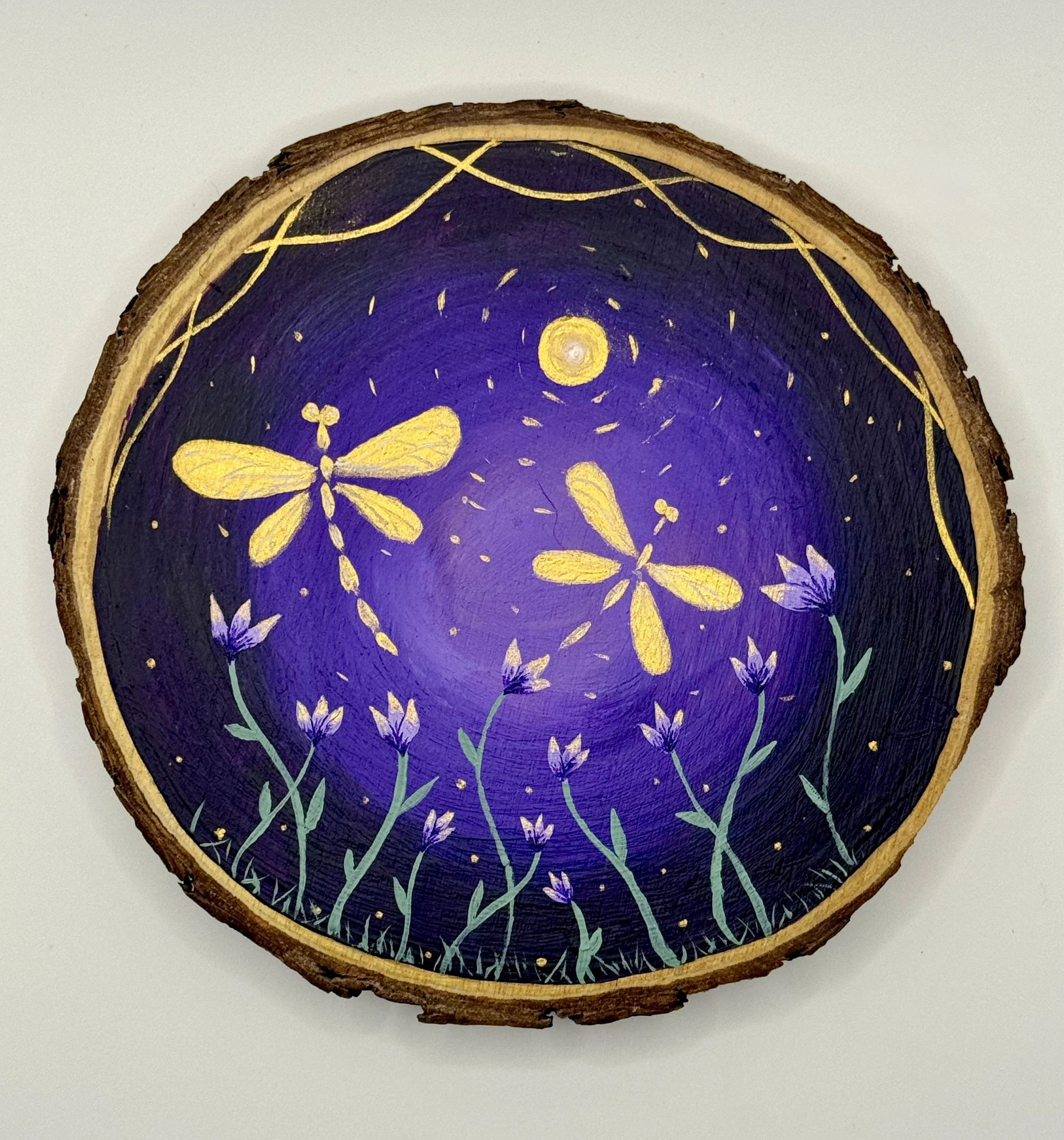 DRAGONFLIES AT DUSK / Acrylic on Wood / 6x6" / Commissions/Recreations (4-6"): $75-$100 (w/ display easel)
