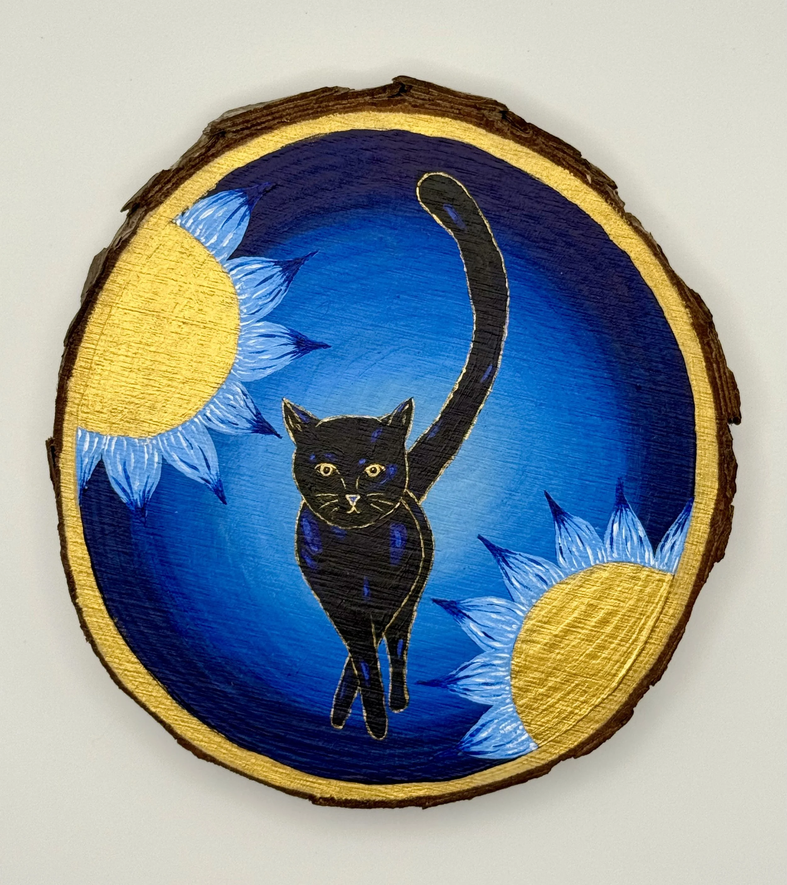 BLACK CAT IN THE GARDEN / Acrylic on Wood / 6x5" / $70 / Coming Soon to Milton Artists' Guild in Milton, VT