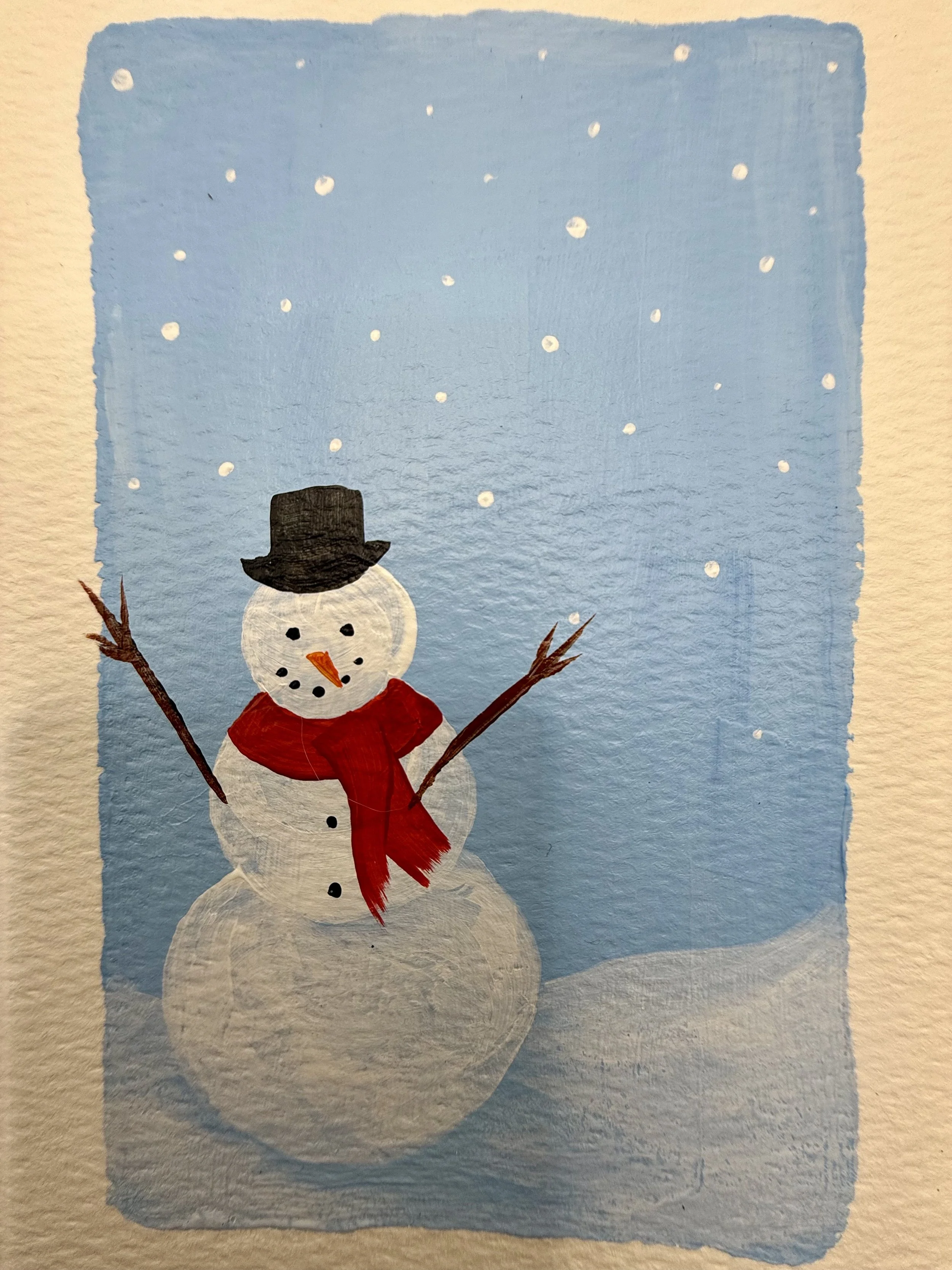DAYTIME SNOWMAN #1 / Hand-Painted Acrylic Greeting Card / 4x6" / $6 / Coming Soon to Milton Artists' Guild in Milton, VT