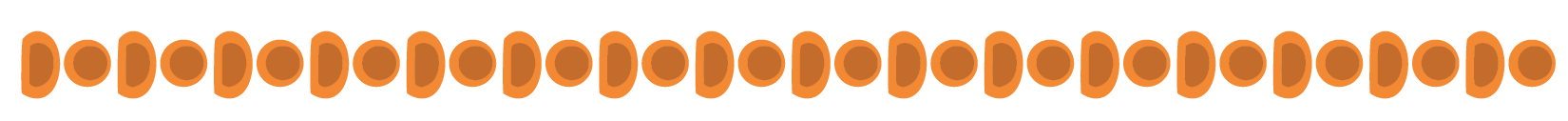 Line of orange and brown circular objects resembling candies or cookies.