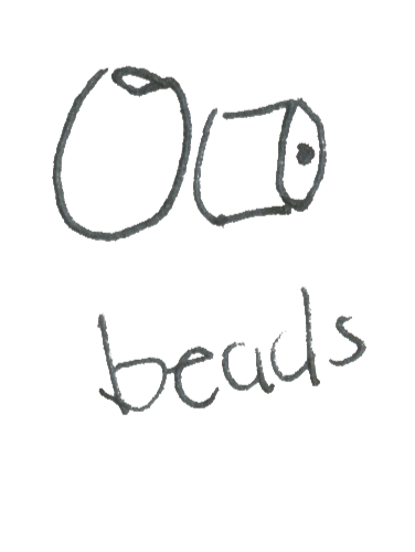 A simple drawing of two beads with the word 'beads' written below.