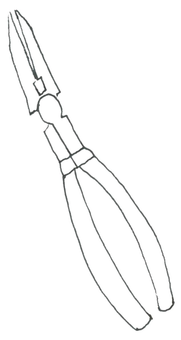 Simple line drawing of a pair of pliers with a black background.