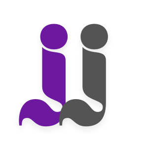 A stylized graphic of two lowercase 'i' and 'j' letters, with the 'i' in purple and the 'j' in gray.