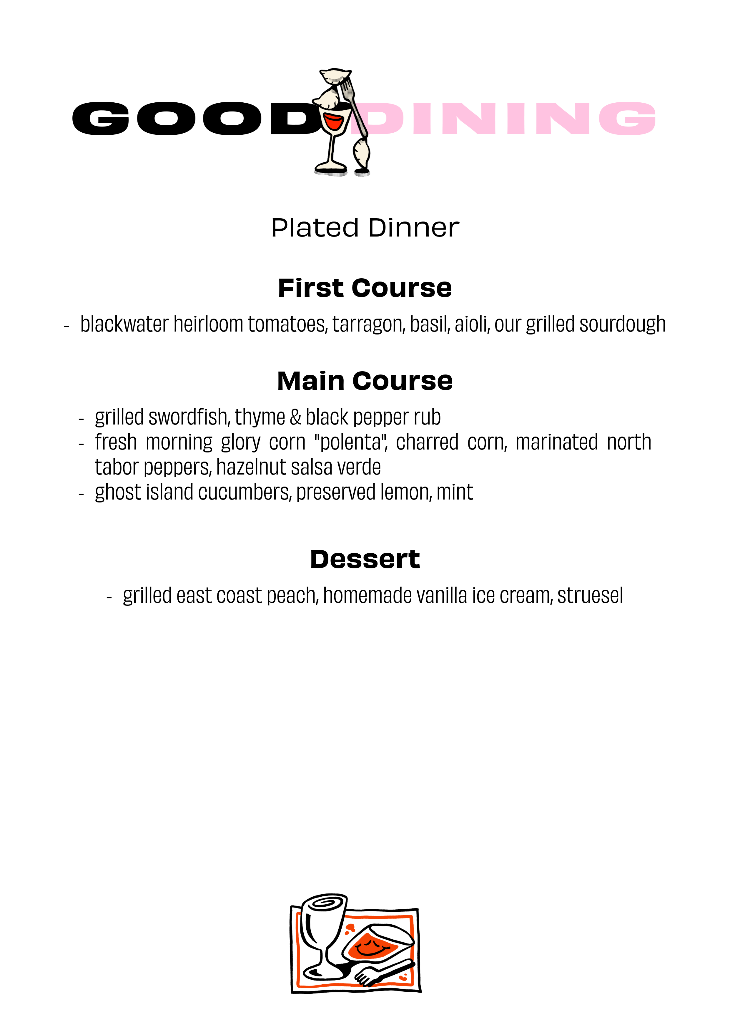 Plated dinner sample menu Martha’s Vineyard