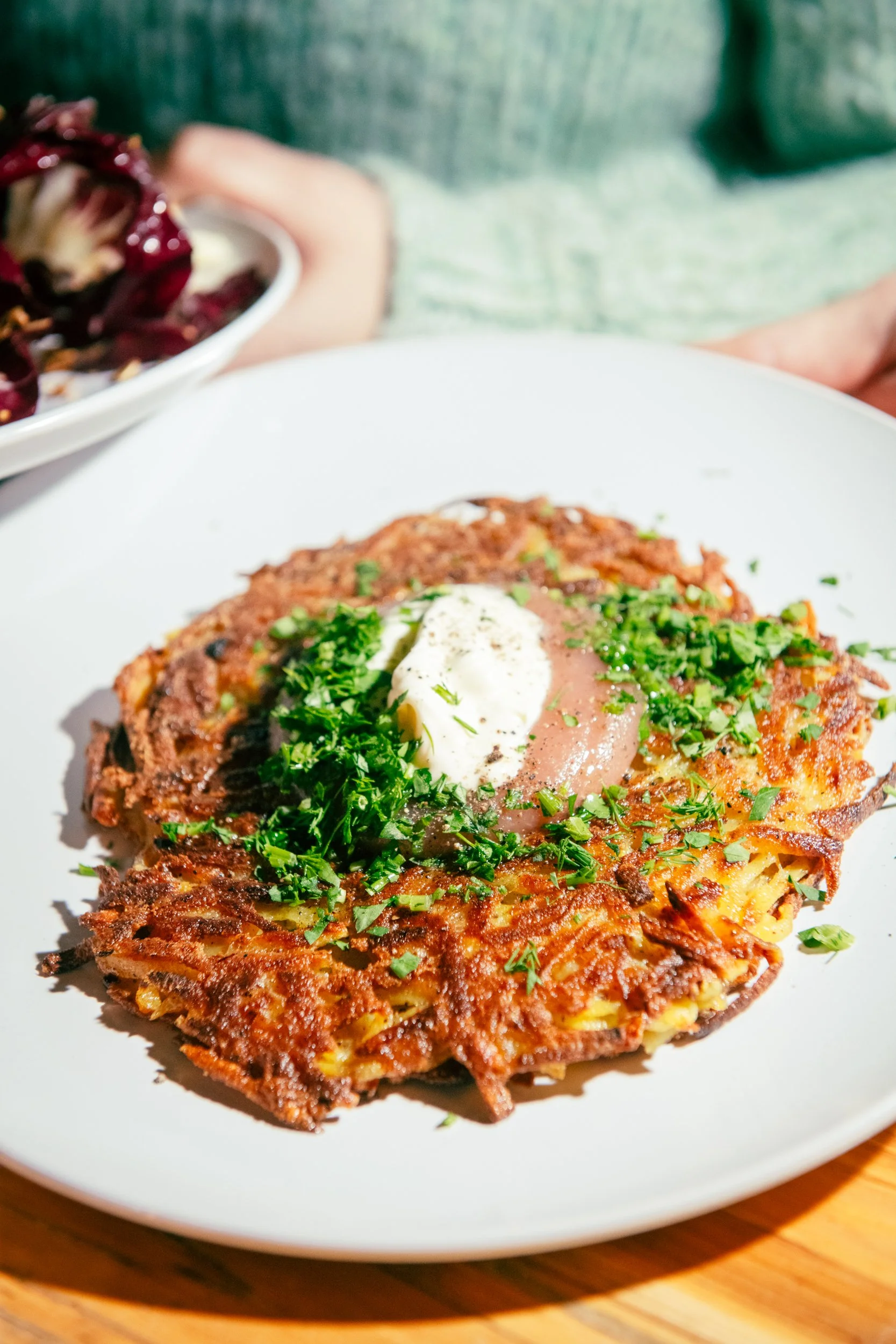 Big latke with sour cream and apple, Chanukkah pop up, Katama