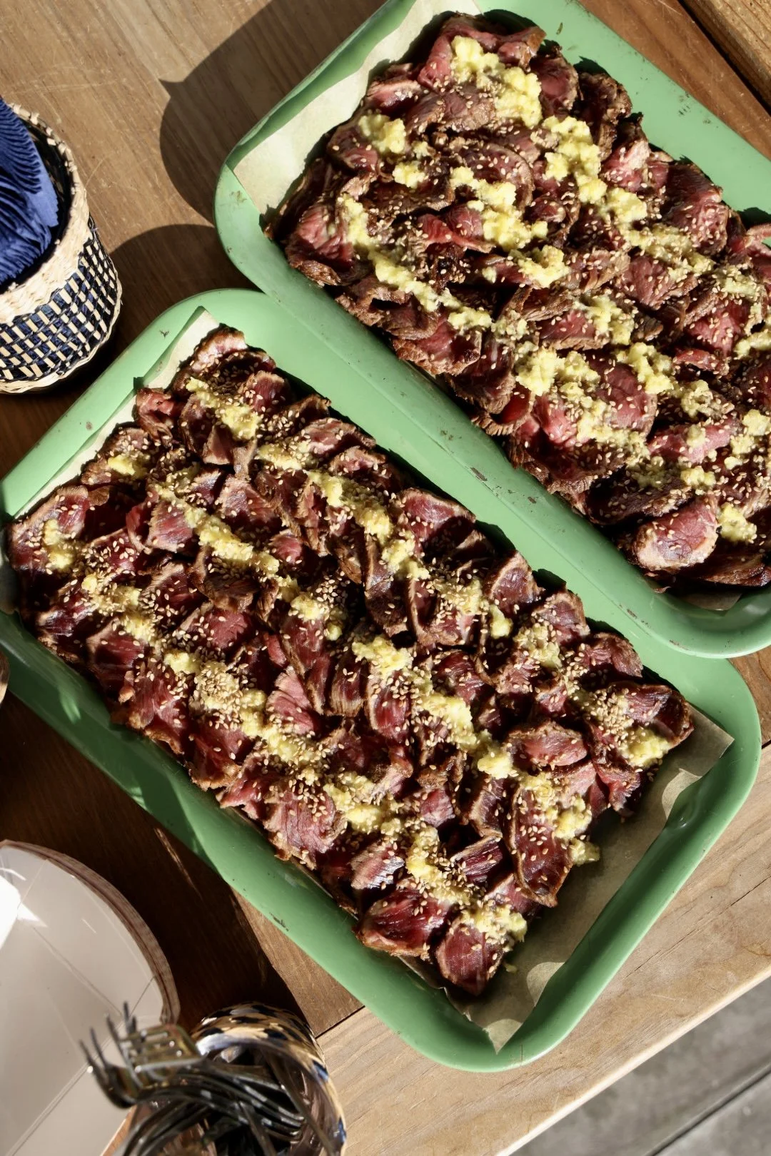 Beef tataki for a garden party in Chilmark