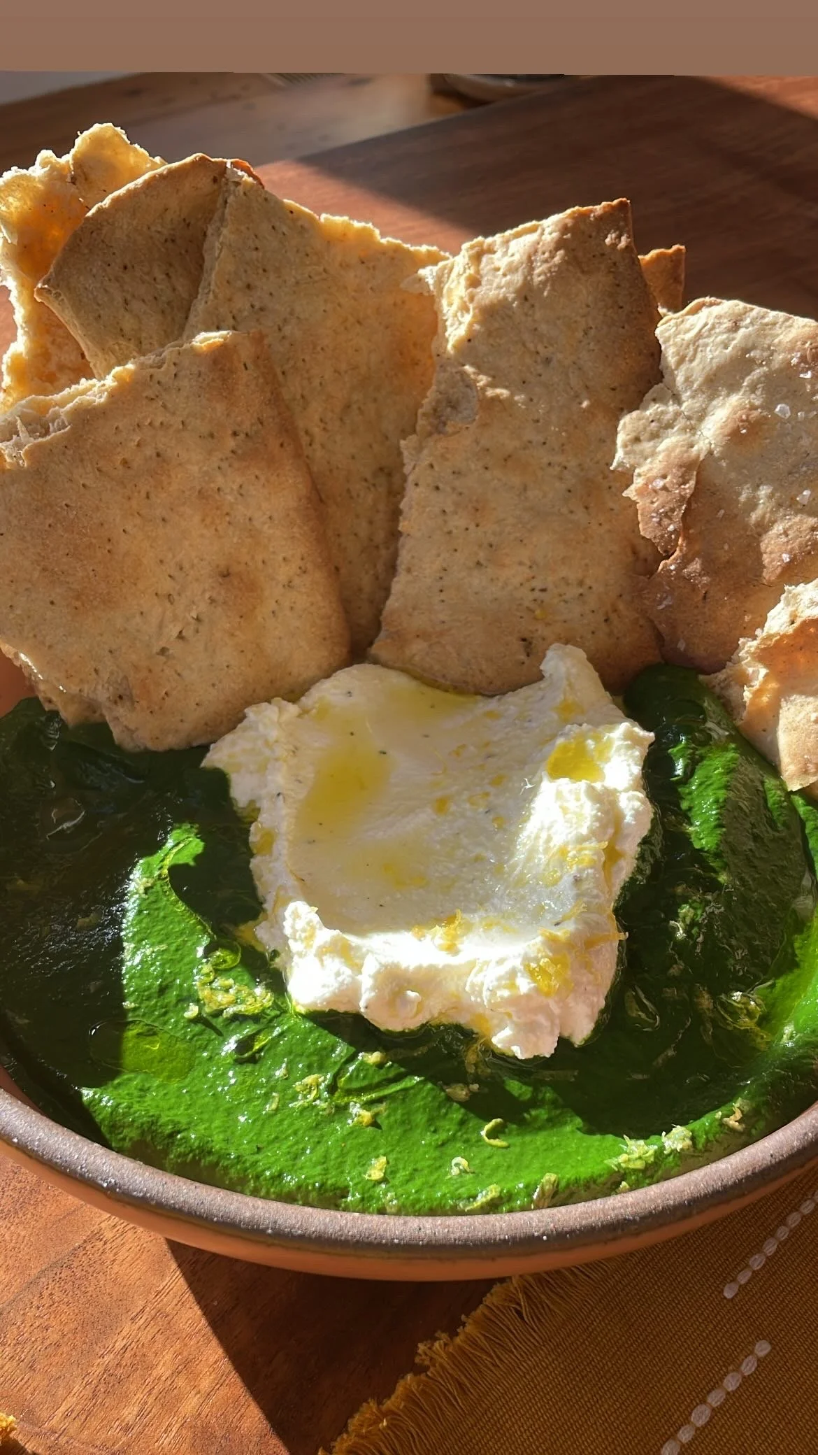 Spinach dip with homemade crackers, Edgartown.