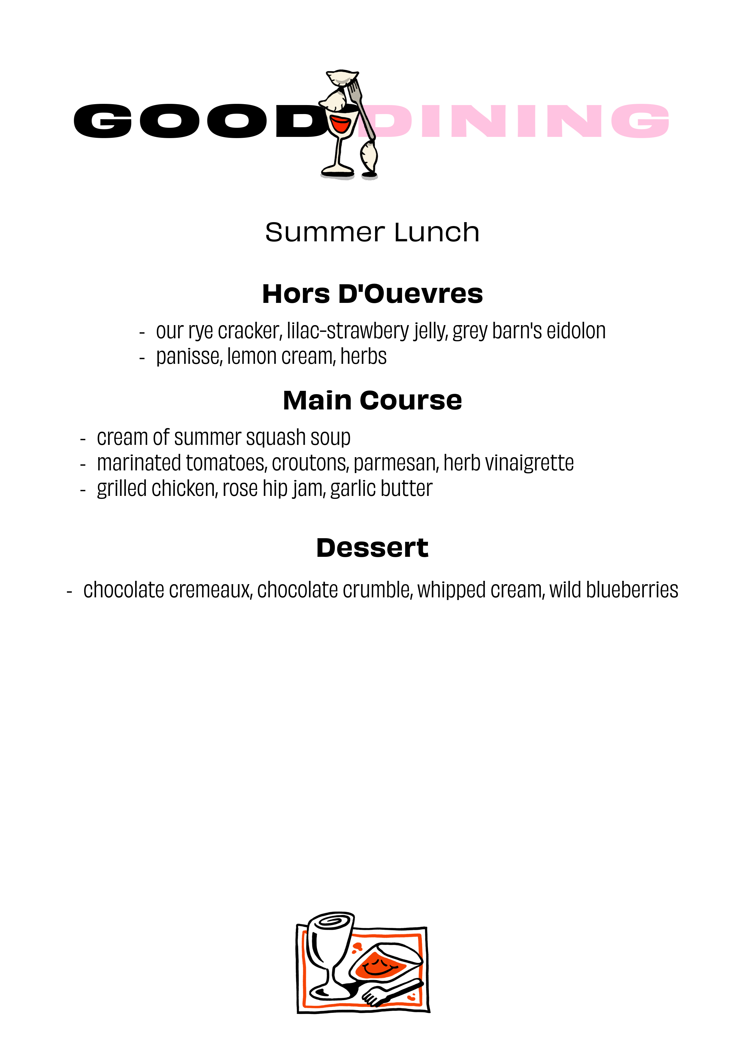 Private dining on Martha’s Vineyard Sample Menu