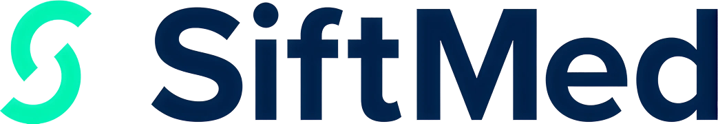 SiftMed logo with a teal circular arrow icon and the text 'SiftMed' in dark blue.