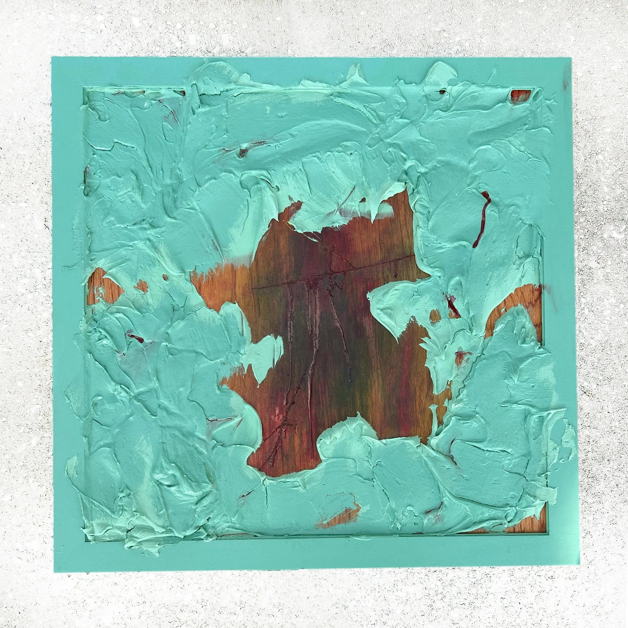 "Go Away (Don't Look)" – Acrylic, Oil, Plaster on wooden board and decorative frame – 27in x 27in – $2500
