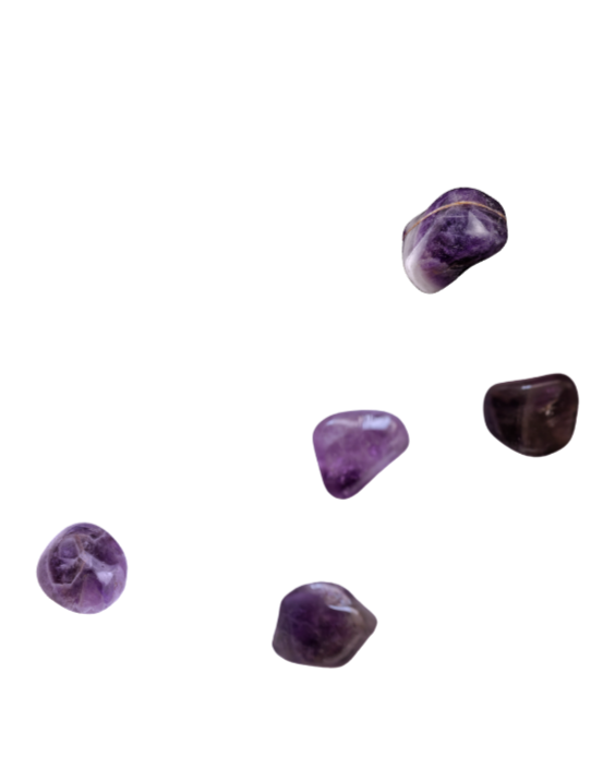 Multiple amethyst stones of various sizes and shades of purple