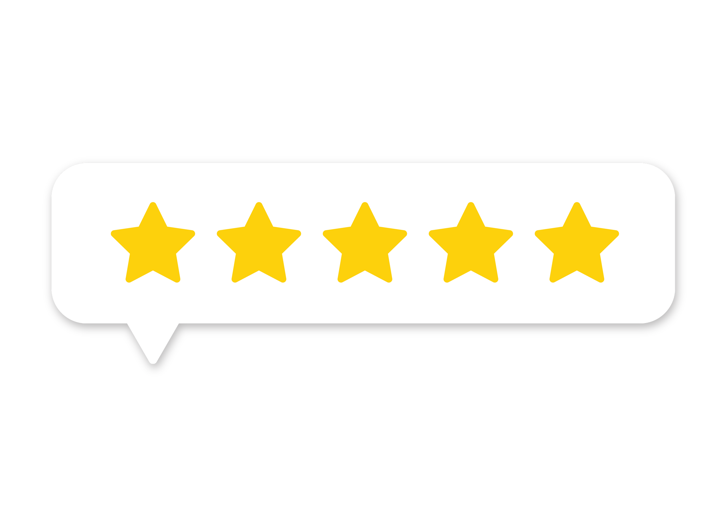 Five yellow stars inside a speech bubble.