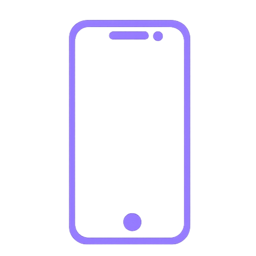 Illustration of a smartphone with a purple outline and a blank screen.