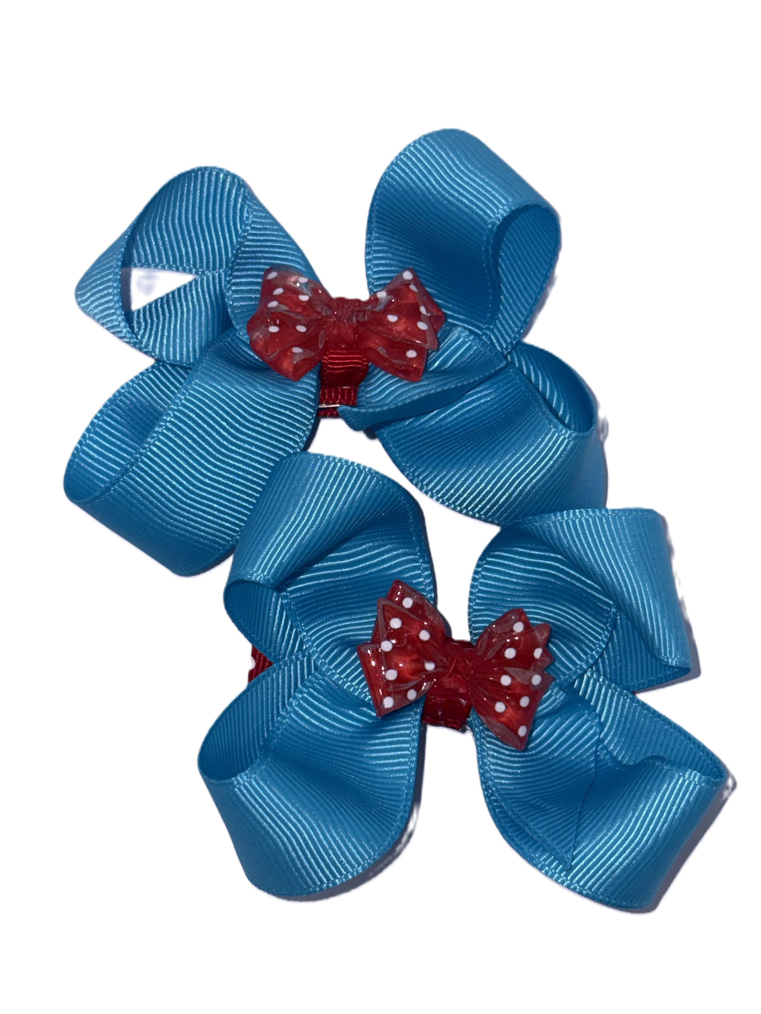 Vibrant Blue & Red Polka Dot Hair Bows