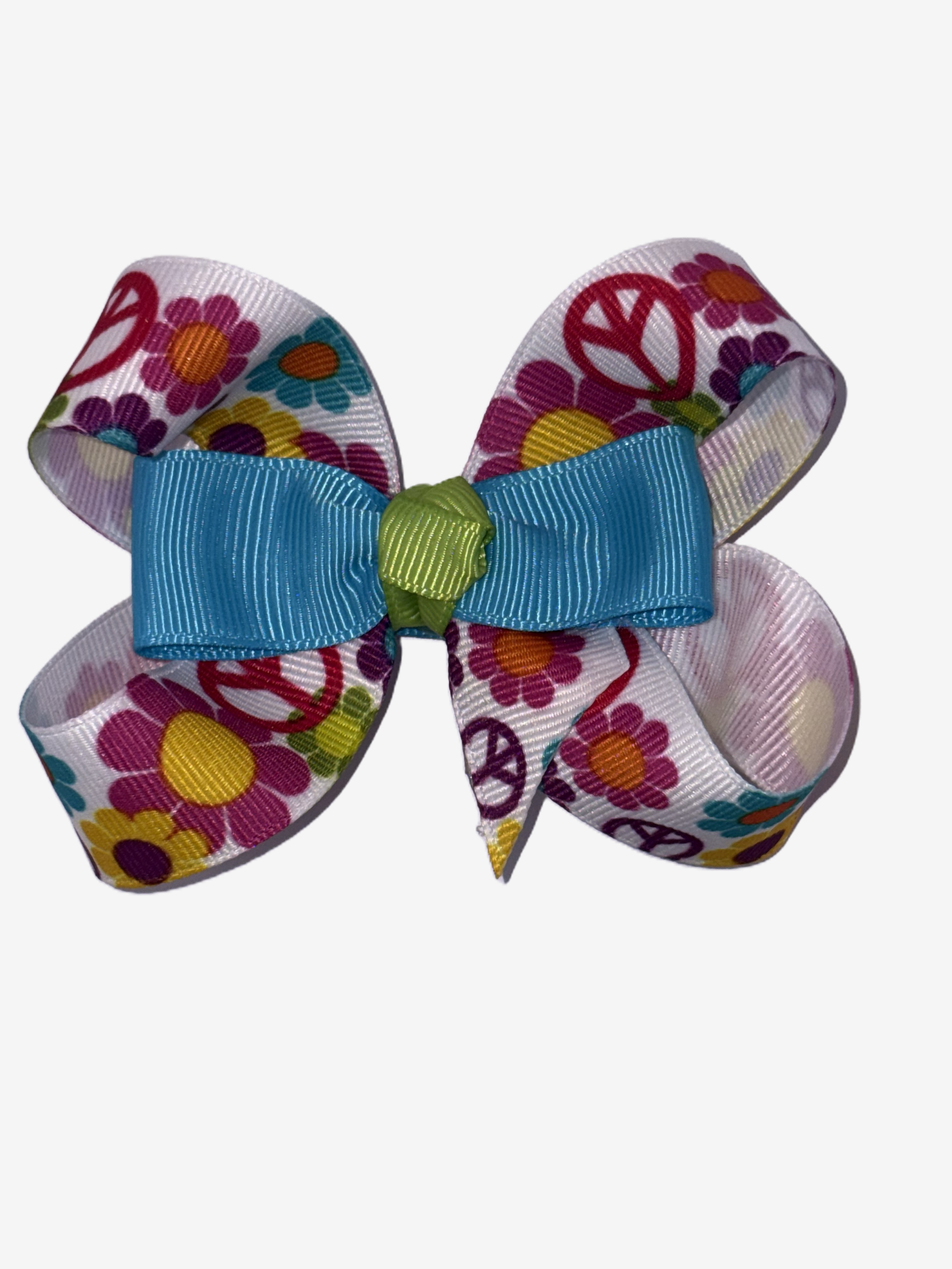 Colorful Peace and Flowers Hair Bow