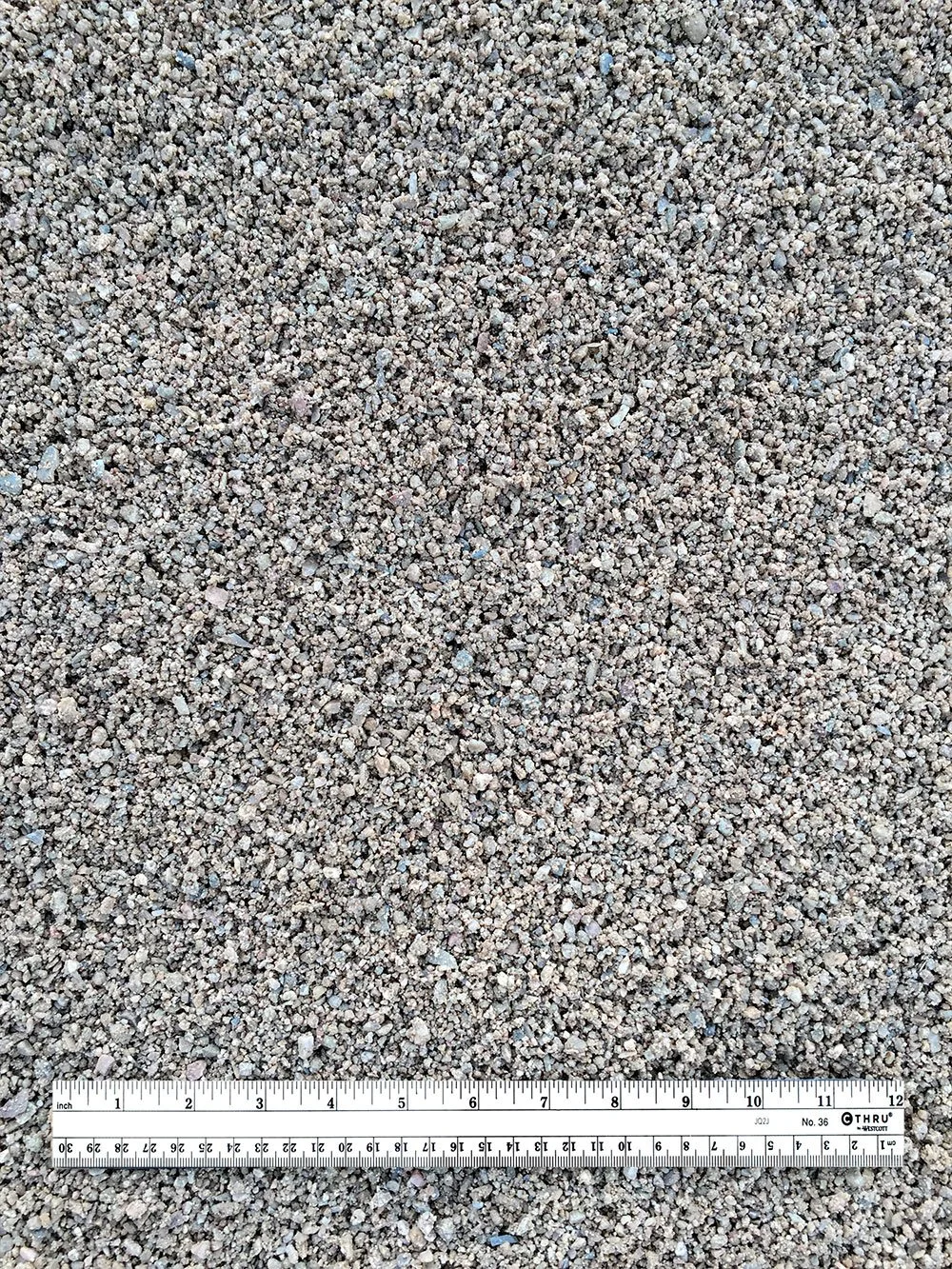 Close-up of a sandy surface with a ruler measuring approximately 12 inches at the bottom.